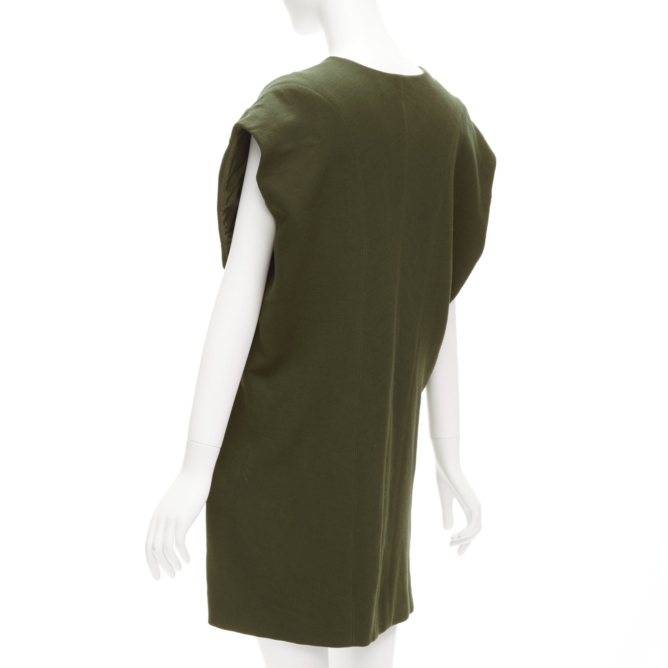 Marni MARNI 100% virgin wool olive silk lined V neck boxy mini dress IT40 S Size S / US 4 / IT 40 - 6 Thumbnail