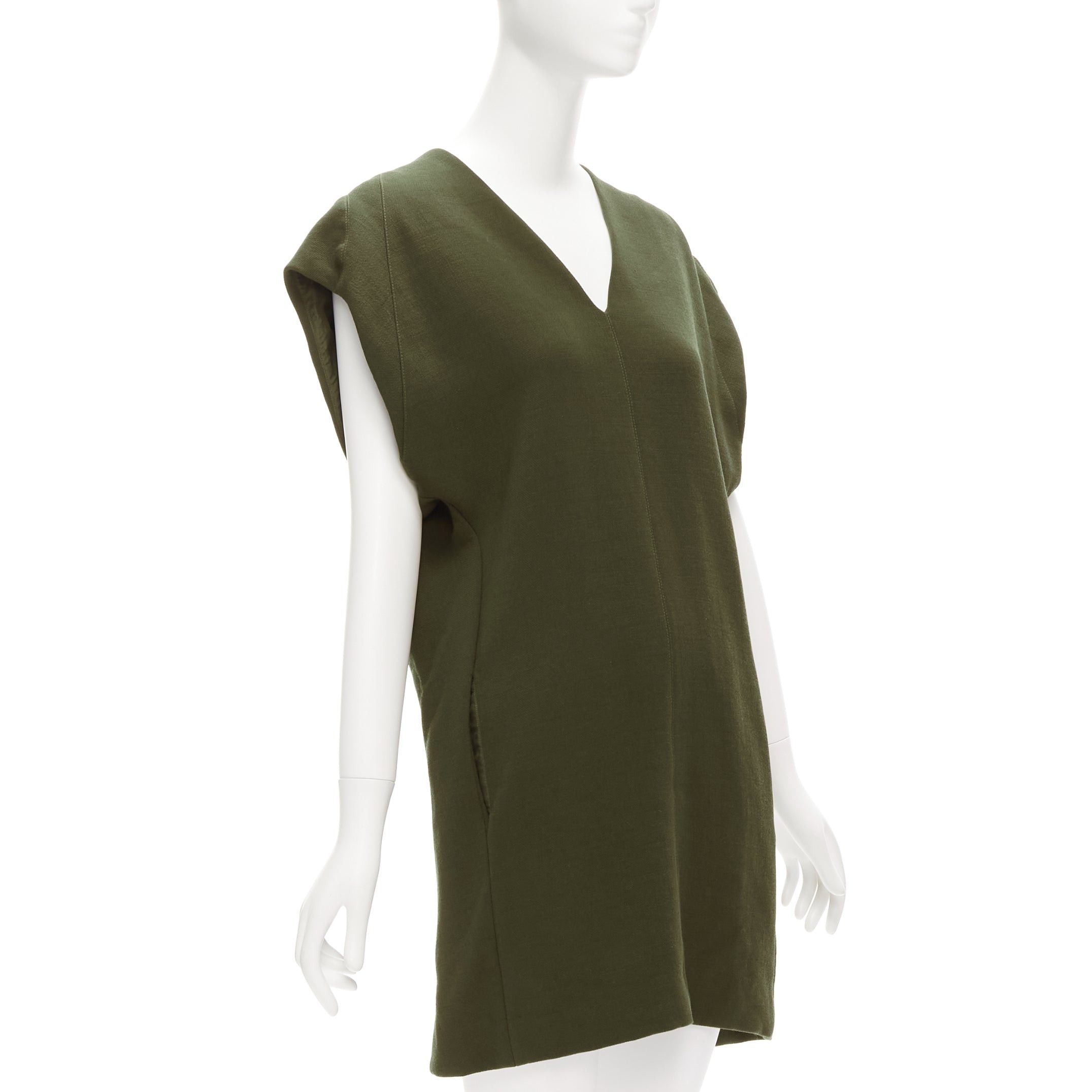 Marni MARNI 100% virgin wool olive silk lined V neck boxy mini dress IT40 S Size S / US 4 / IT 40 - 3 Thumbnail