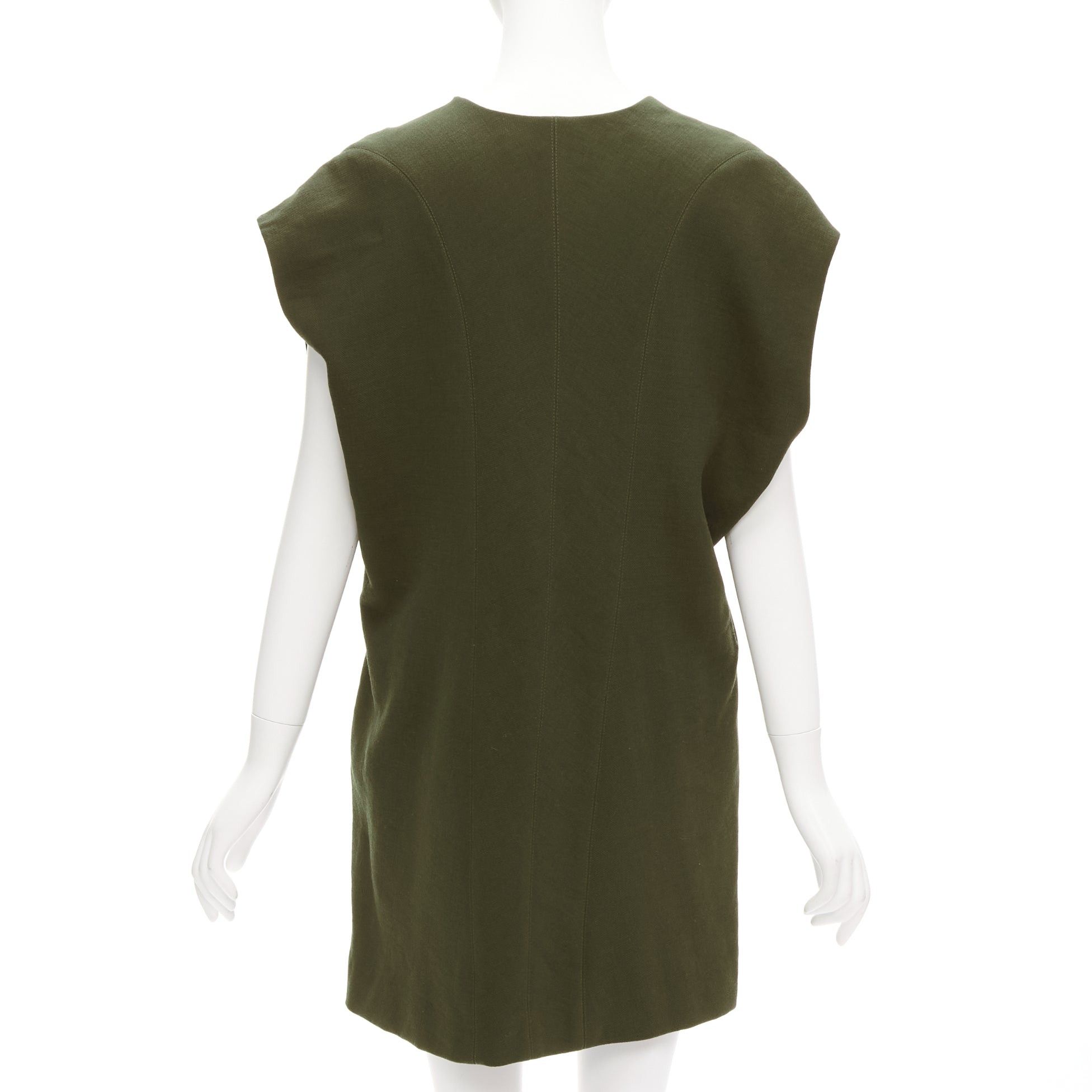 Marni MARNI 100% virgin wool olive silk lined V neck boxy mini dress IT40 S Size S / US 4 / IT 40 - 5 Thumbnail