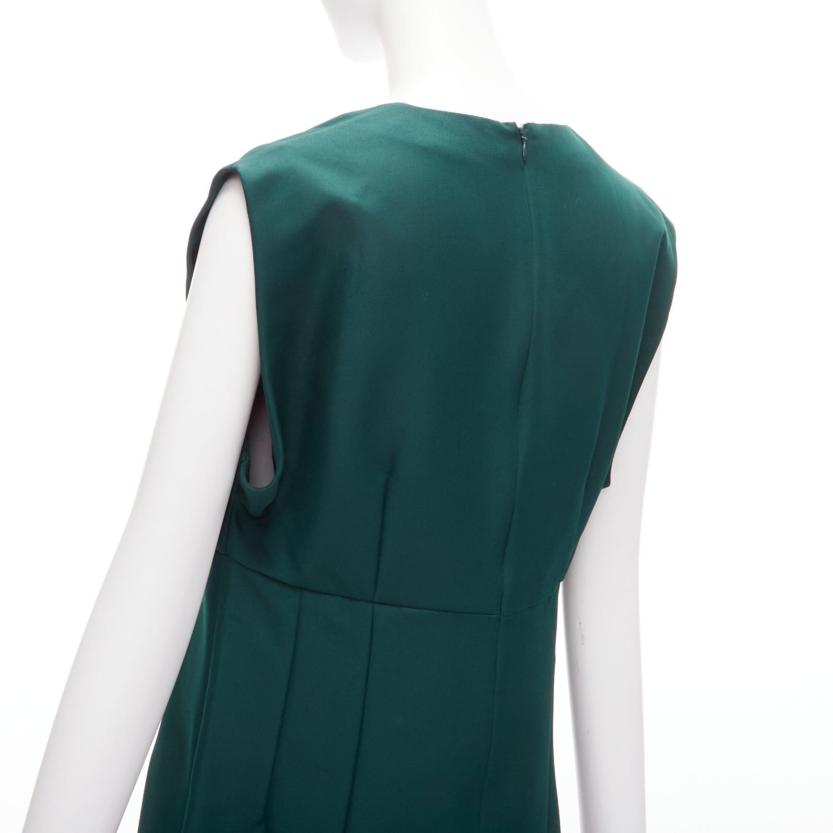Marni MARNI green twill V neck dart pleat waist sleeveless boxy dress IT40 S Size S / US 4 / IT 40 - 2 Thumbnail