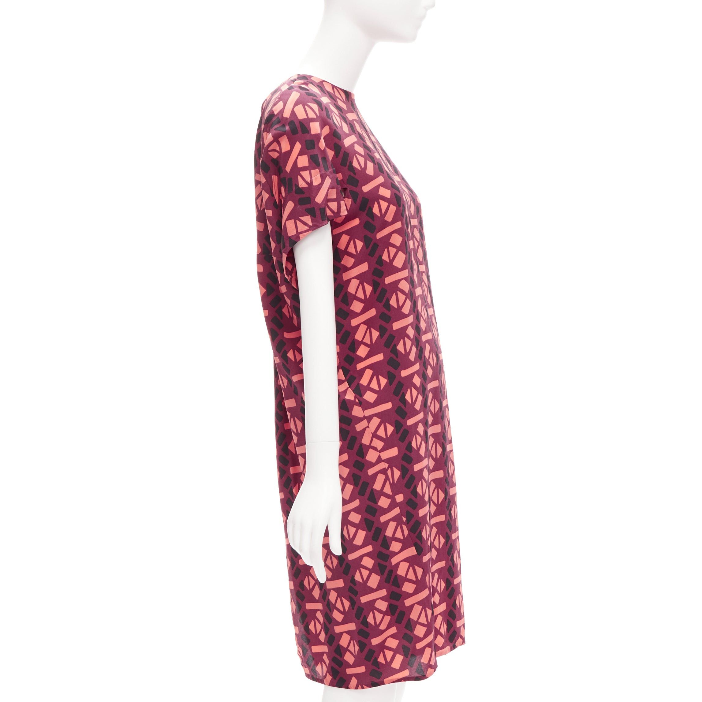 Marni MARNI 100% silk burgundy pink geometric print cap sleeves dress IT36 XS Size XS / US 0-2 / IT 36-38 - 4 Thumbnail