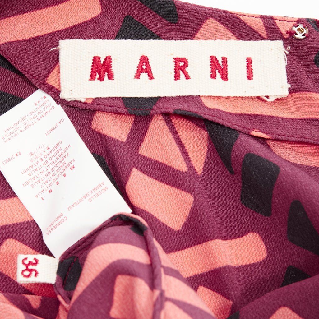 Marni MARNI 100% silk burgundy pink geometric print cap sleeves dress IT36 XS Size XS / US 0-2 / IT 36-38 - 8 Thumbnail