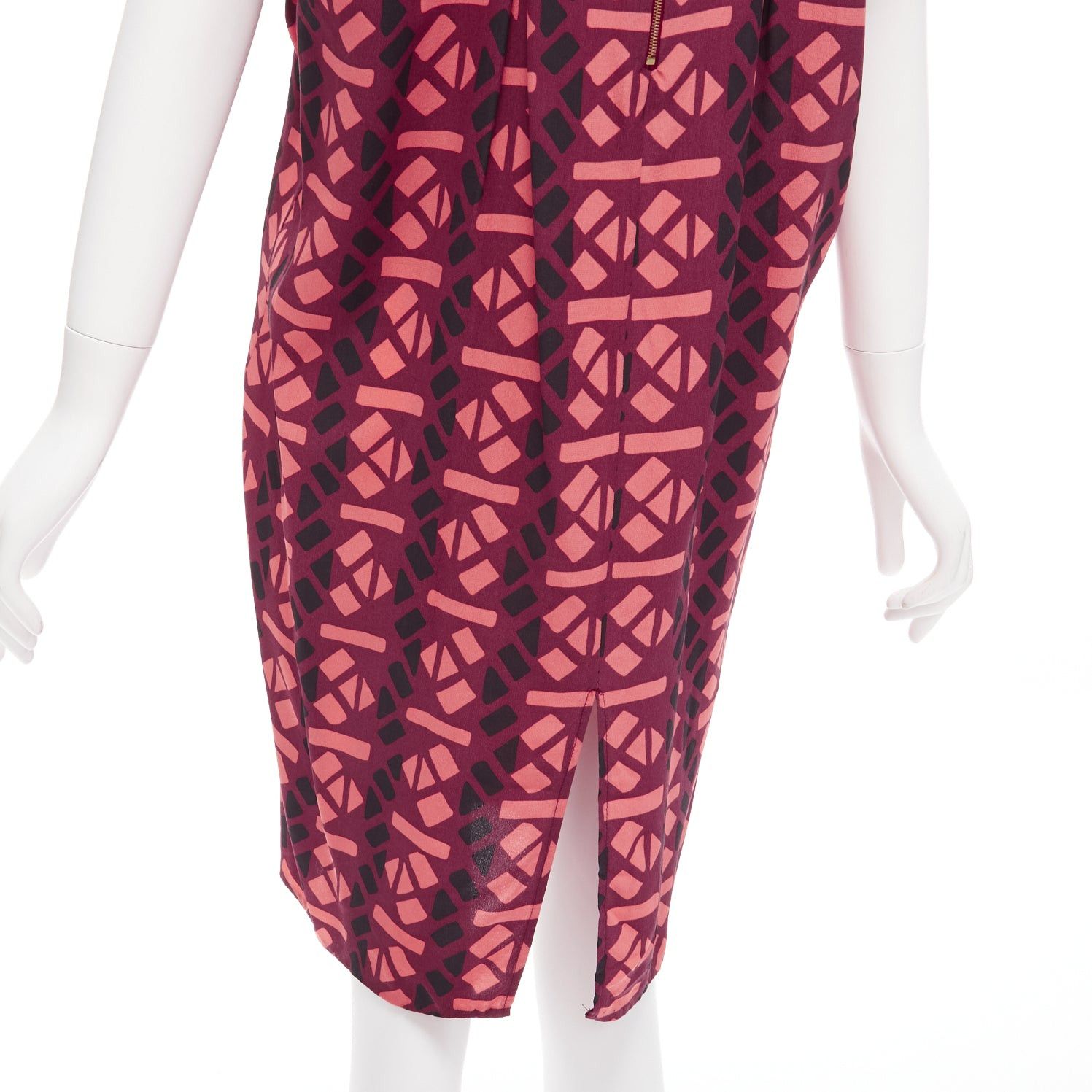Marni MARNI 100% silk burgundy pink geometric print cap sleeves dress IT36 XS Size XS / US 0-2 / IT 36-38 - 7 Thumbnail