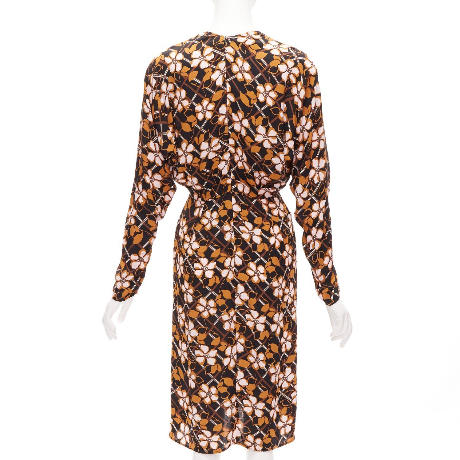 Marni MARNI pink brown geometric flower print panelled sleeves V neck dress IT38 XS Size XS / US 0-2 / IT 36-38 - 5 Thumbnail