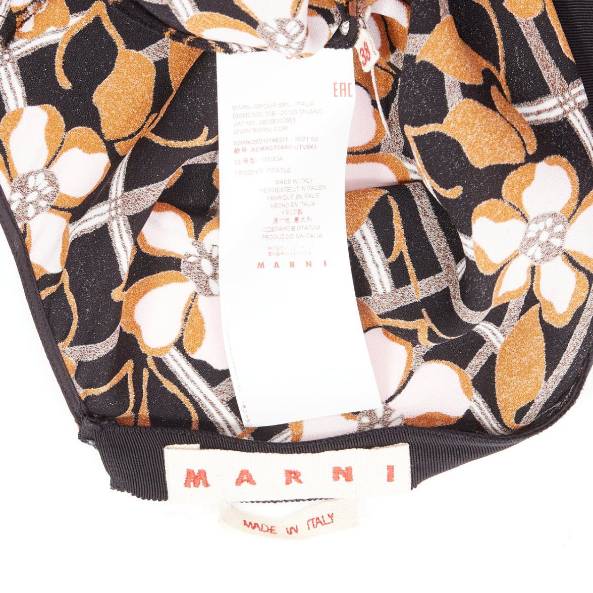 Marni MARNI pink brown geometric flower print panelled sleeves V neck dress IT38 XS Size XS / US 0-2 / IT 36-38 - 8 Thumbnail