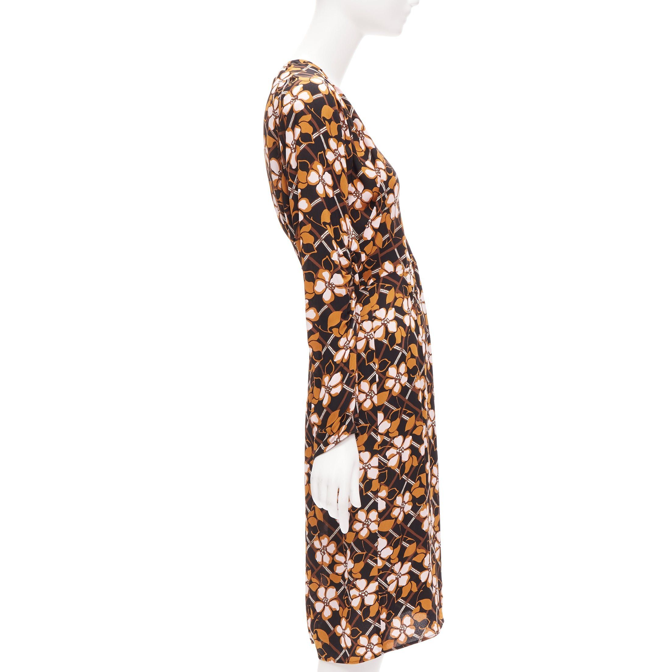 Marni MARNI pink brown geometric flower print panelled sleeves V neck dress IT38 XS Size XS / US 0-2 / IT 36-38 - 4 Thumbnail