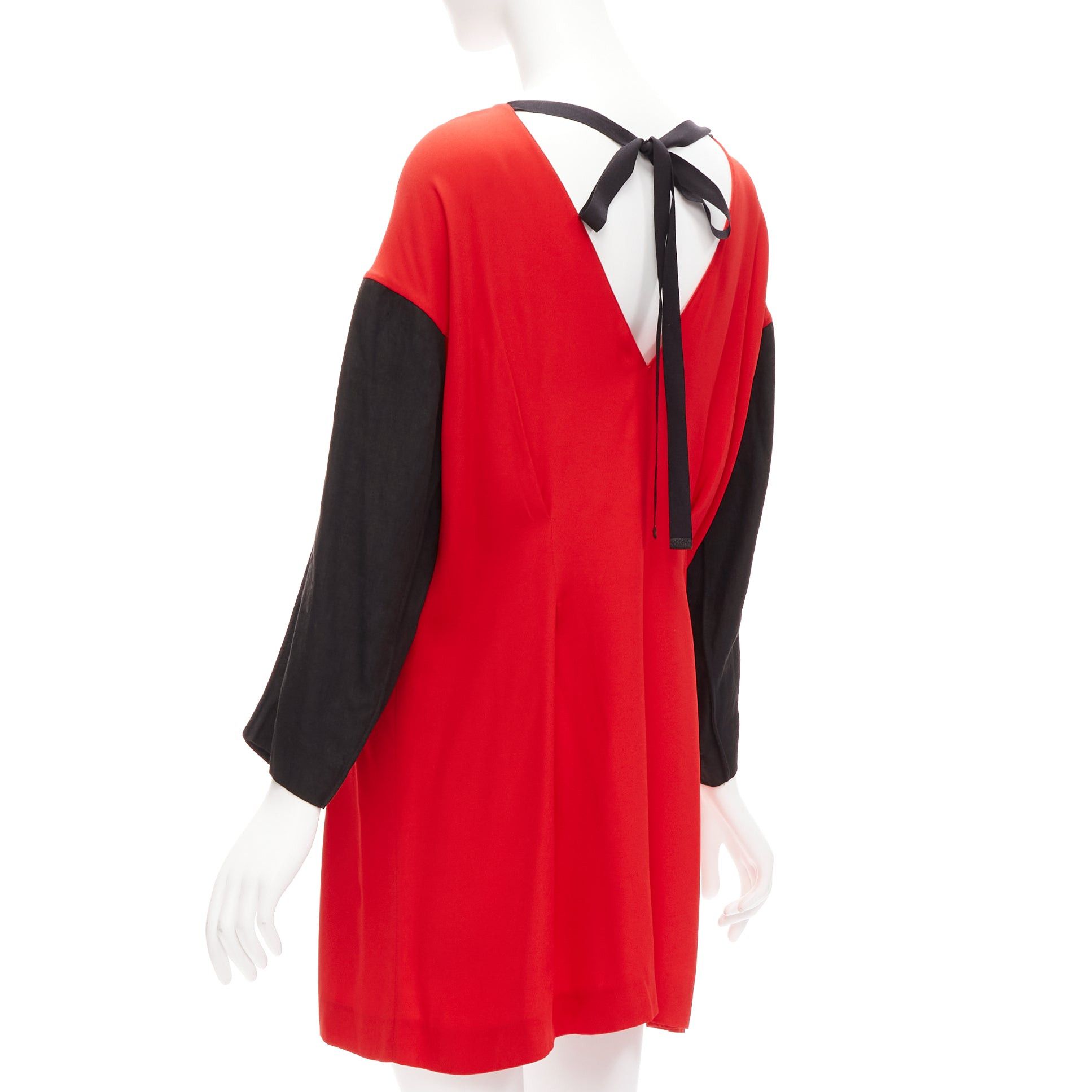 Marni MARNI red black contrast cutout armhole bateau tie back mini dress IT38 XS Size XS / US 0-2 / IT 36-38 - 4 Thumbnail