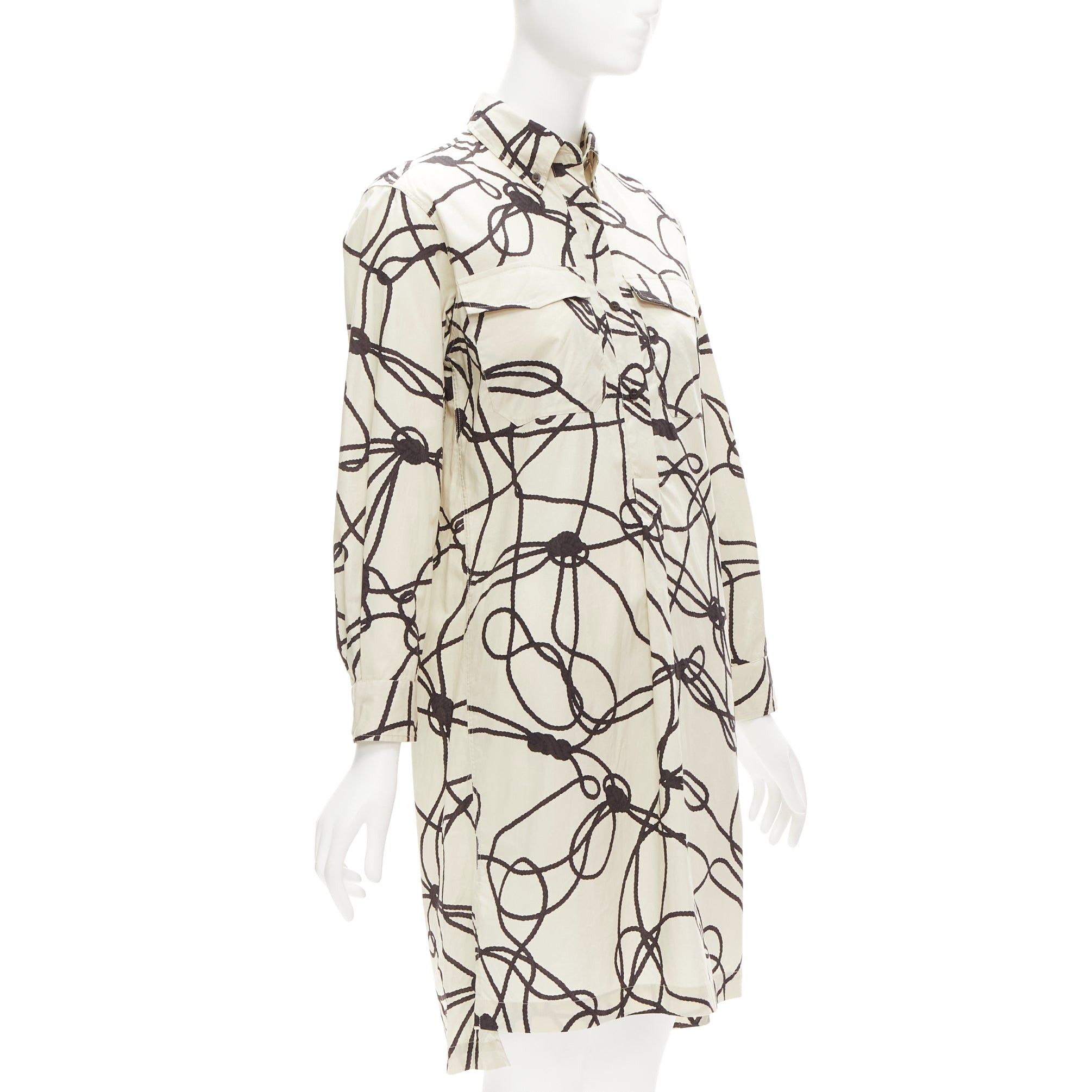Dries Van Noten DRIES VAN NOTEN beige black rope print cotton pocketed shirt dress FR34 XS Size XS / US 0-2 / IT 36-38 - 3 Thumbnail