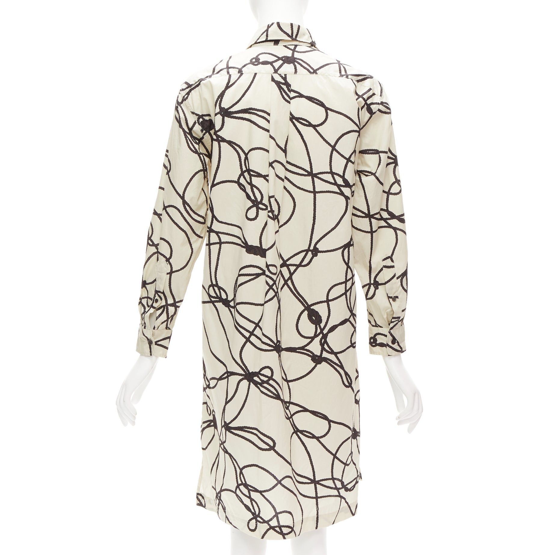 Dries Van Noten DRIES VAN NOTEN beige black rope print cotton pocketed shirt dress FR34 XS Size XS / US 0-2 / IT 36-38 - 5 Thumbnail