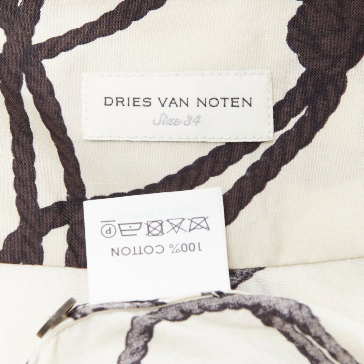 Dries Van Noten DRIES VAN NOTEN beige black rope print cotton pocketed shirt dress FR34 XS Size XS / US 0-2 / IT 36-38 - 8 Thumbnail