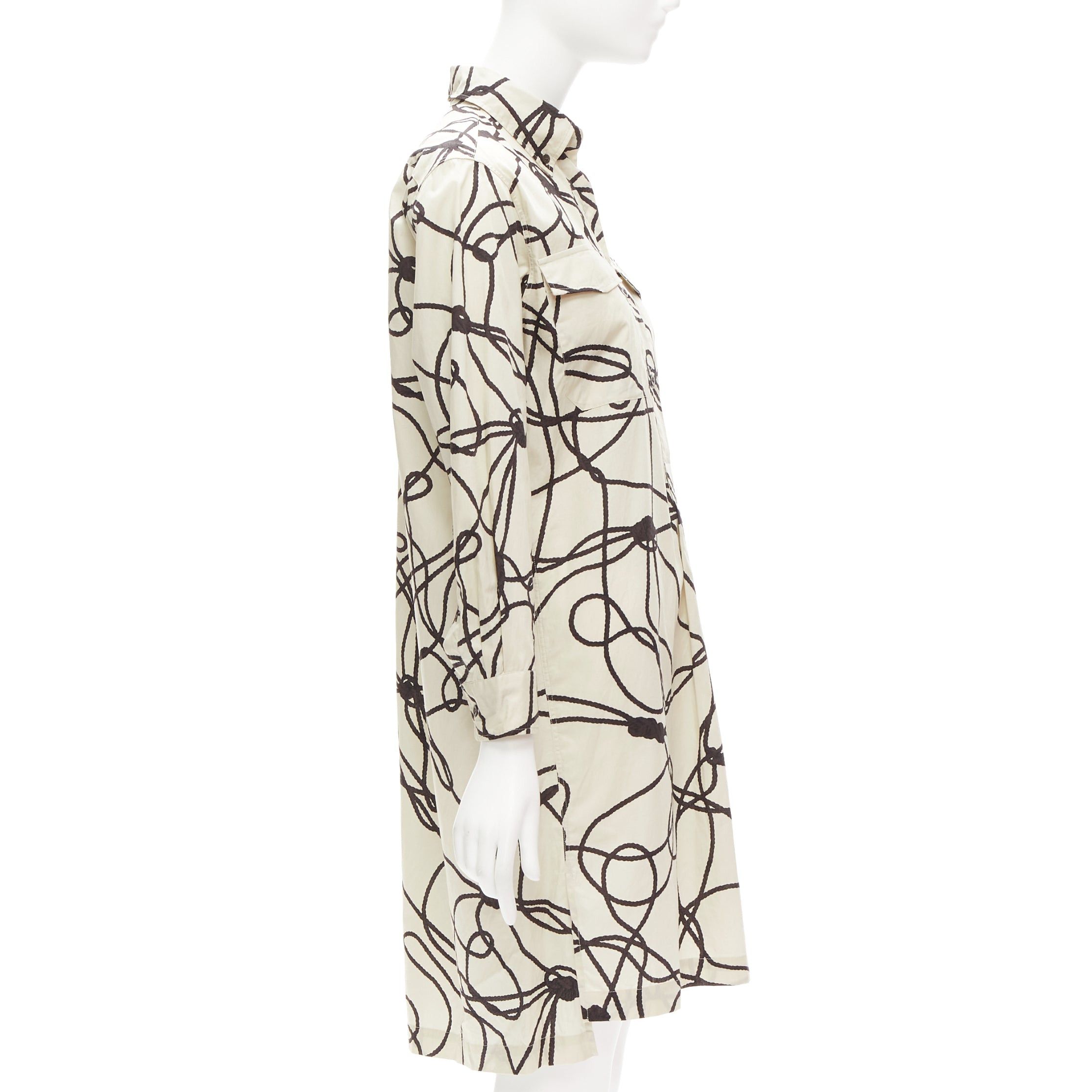Dries Van Noten DRIES VAN NOTEN beige black rope print cotton pocketed shirt dress FR34 XS Size XS / US 0-2 / IT 36-38 - 4 Thumbnail