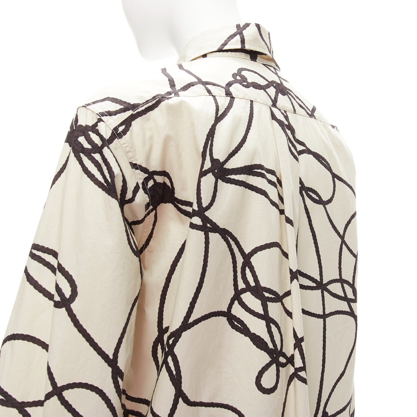 Dries Van Noten DRIES VAN NOTEN beige black rope print cotton pocketed shirt dress FR34 XS Size XS / US 0-2 / IT 36-38 - 2 Thumbnail