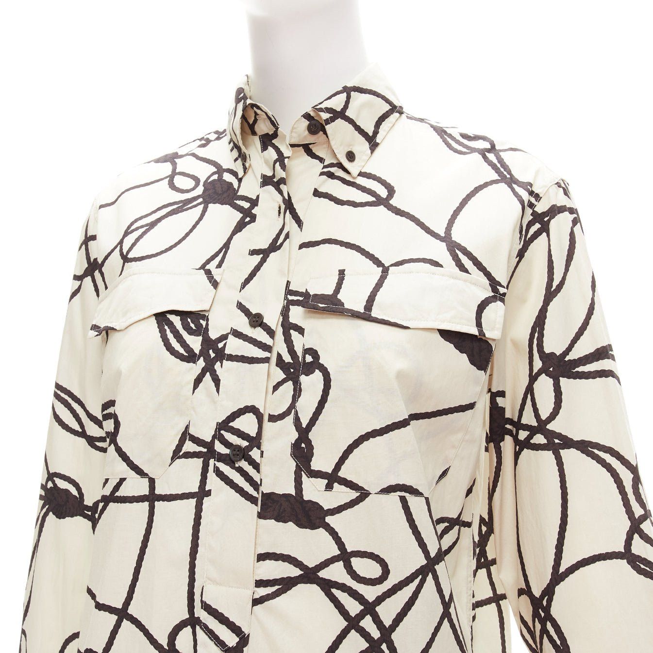 Dries Van Noten DRIES VAN NOTEN beige black rope print cotton pocketed shirt dress FR34 XS Size XS / US 0-2 / IT 36-38 - 7 Thumbnail