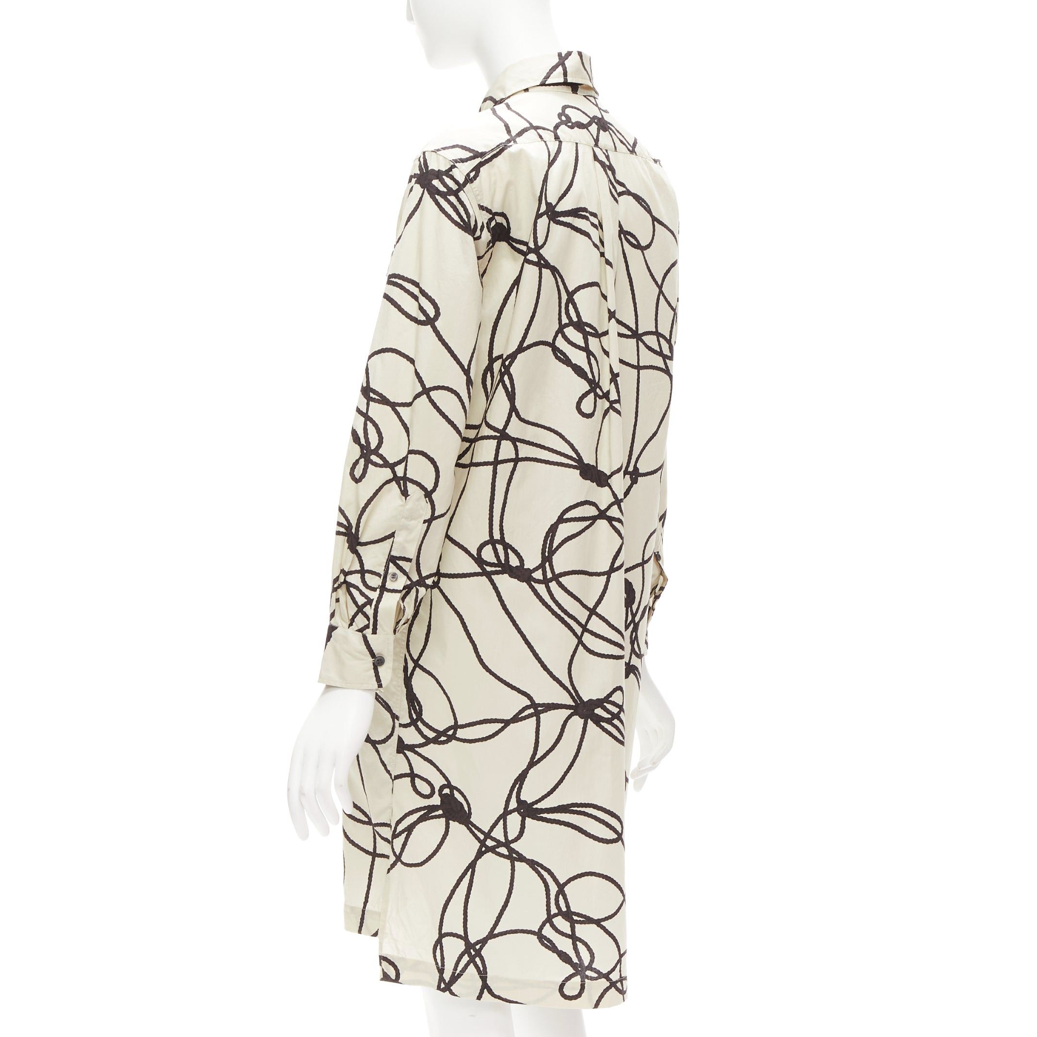 Dries Van Noten DRIES VAN NOTEN beige black rope print cotton pocketed shirt dress FR34 XS Size XS / US 0-2 / IT 36-38 - 6 Thumbnail
