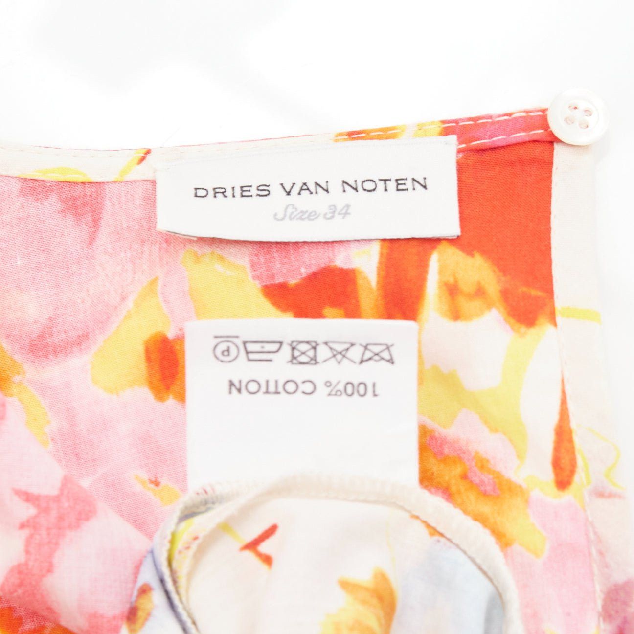 Dries Van Noten DRIES VAN NOTEN Runway cream colourful floral tiered sleeve ruffle midi dress FR34 XS Size XS / US 0-2 / IT 36-38 - 8 Thumbnail