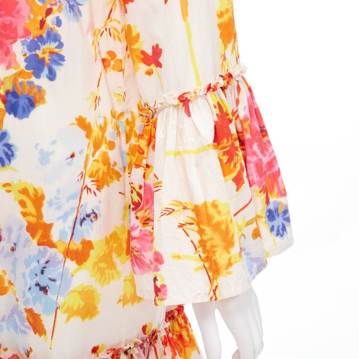 Dries Van Noten DRIES VAN NOTEN Runway cream colourful floral tiered sleeve ruffle midi dress FR34 XS Size XS / US 0-2 / IT 36-38 - 2 Thumbnail