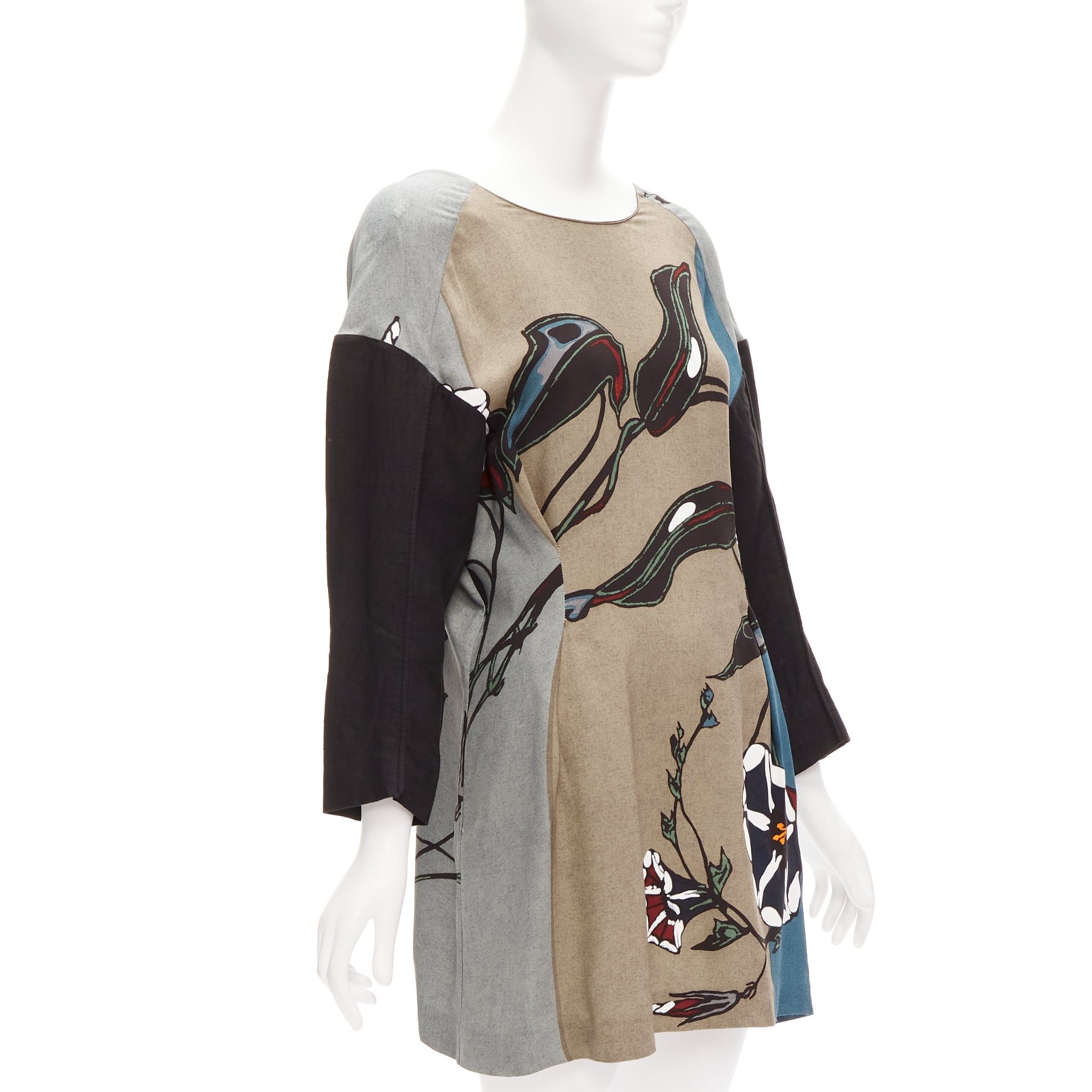 Marni MARNI multicolour beige floral print back contrast dropped sleeve dress IT38 XS Size XS / US 0-2 / IT 36-38 - 3 Thumbnail