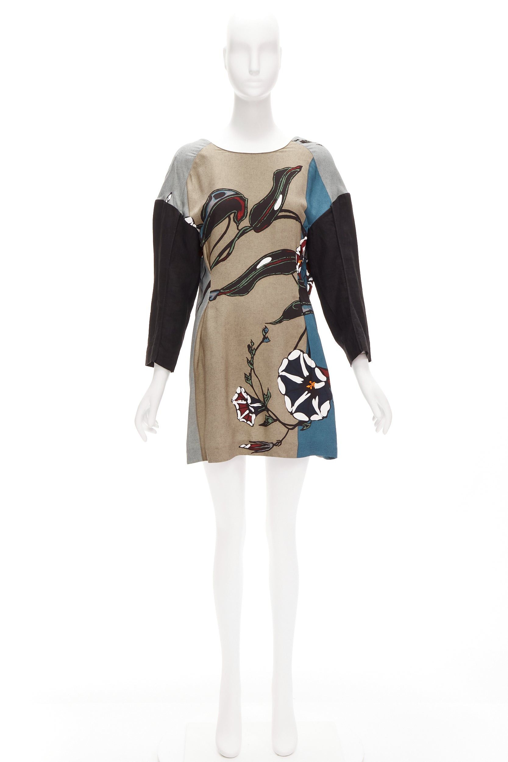 Marni MARNI multicolour beige floral print back contrast dropped sleeve dress IT38 XS Size XS / US 0-2 / IT 36-38 - 9 Thumbnail