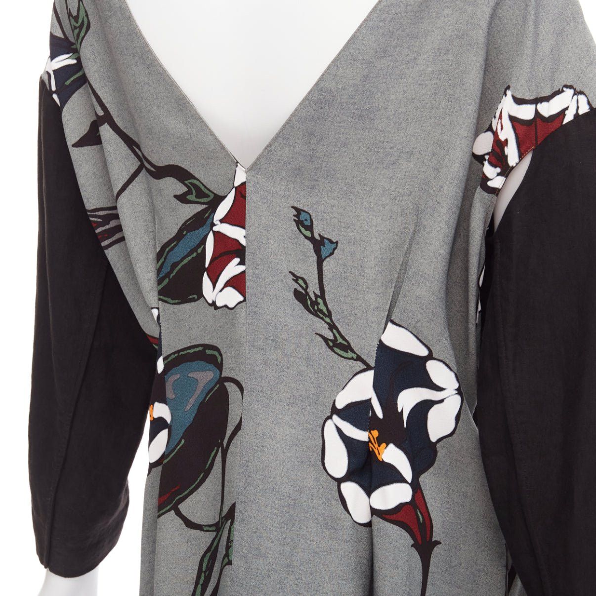 Marni MARNI multicolour beige floral print back contrast dropped sleeve dress IT38 XS Size XS / US 0-2 / IT 36-38 - 2 Thumbnail