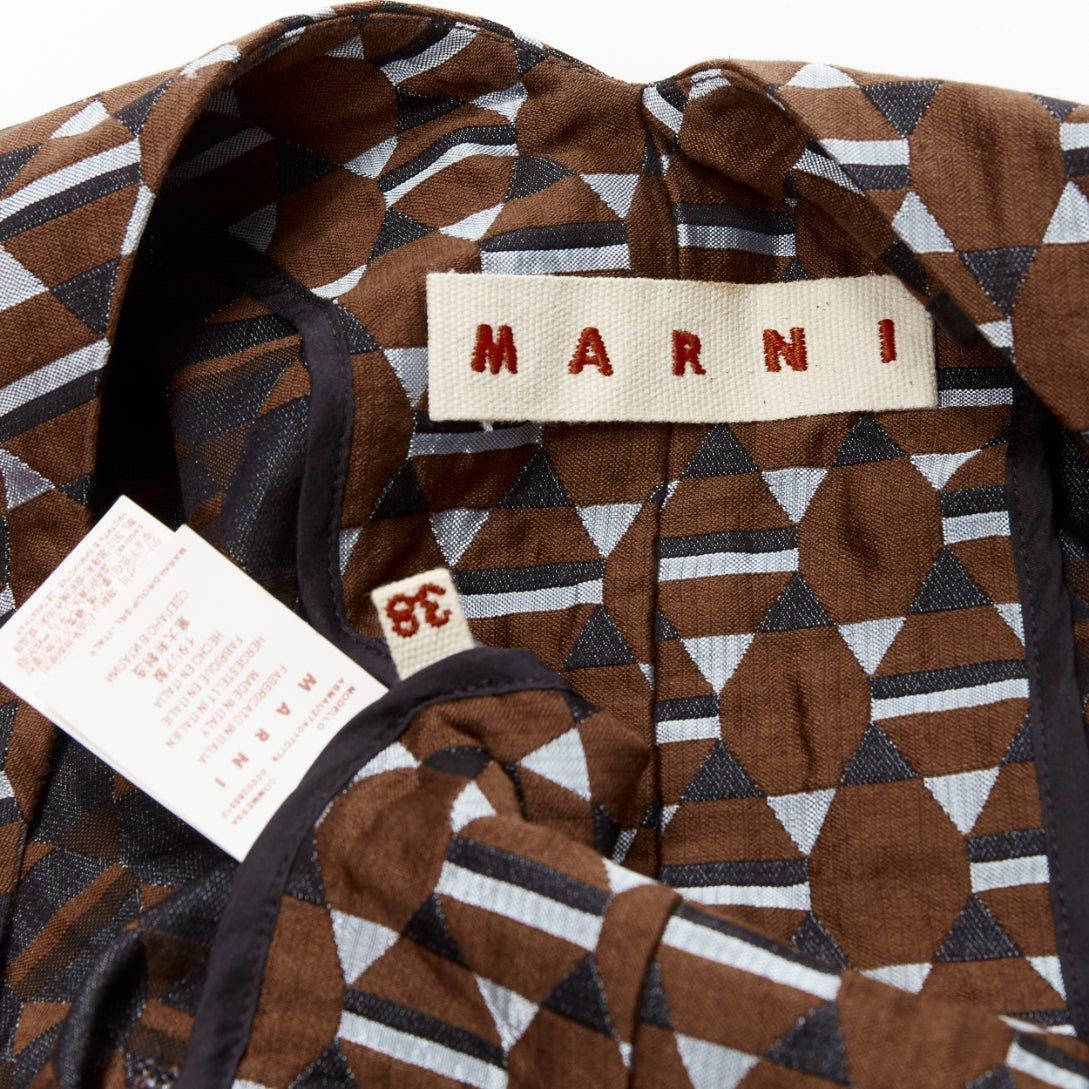 Marni MARNI brown blue geometric jacquard frill hem dress IT38 XS Size XS / US 0-2 / IT 36-38 - 8 Thumbnail