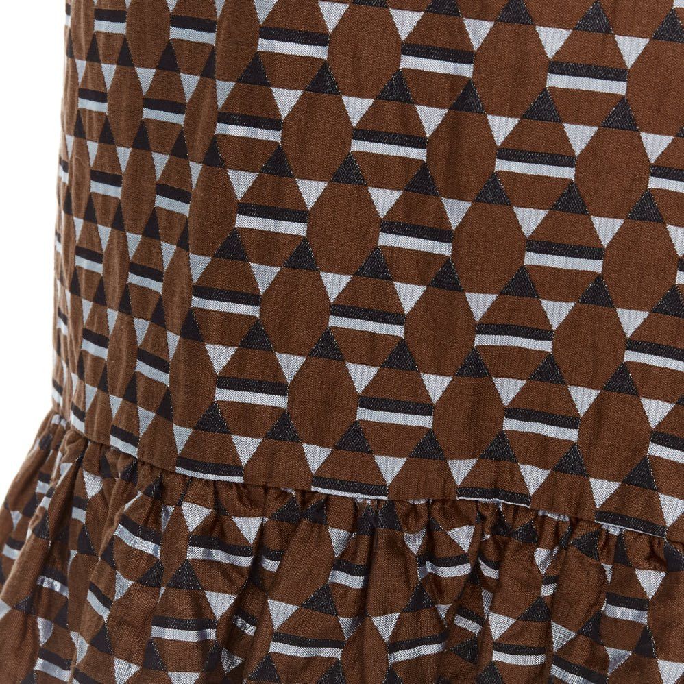 Marni MARNI brown blue geometric jacquard frill hem dress IT38 XS Size XS / US 0-2 / IT 36-38 - 7 Thumbnail