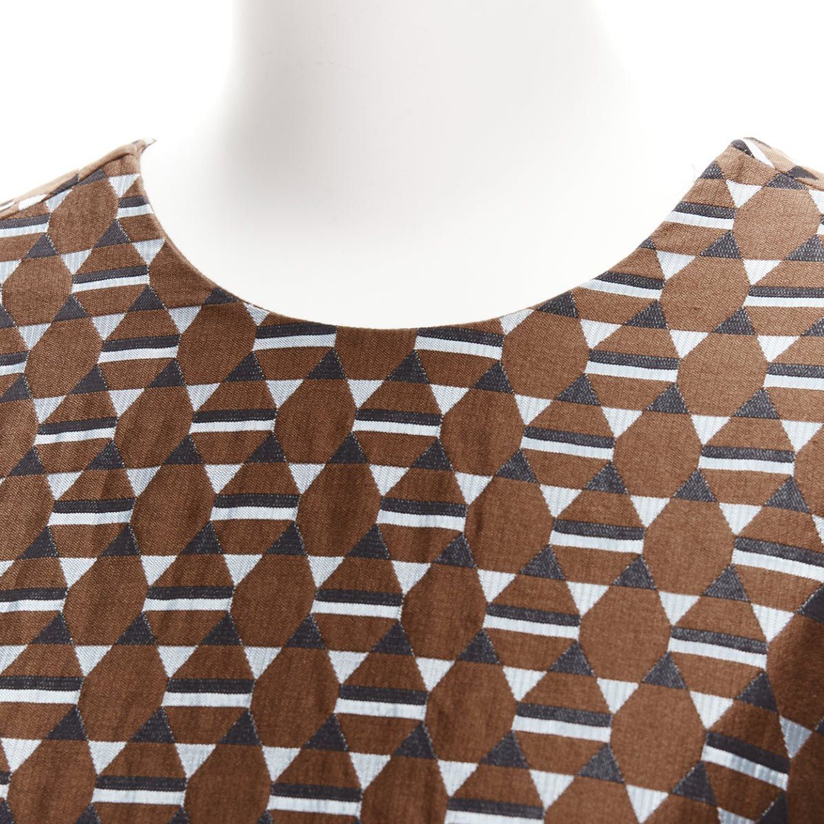 Marni MARNI brown blue geometric jacquard frill hem dress IT38 XS Size XS / US 0-2 / IT 36-38 - 2 Thumbnail