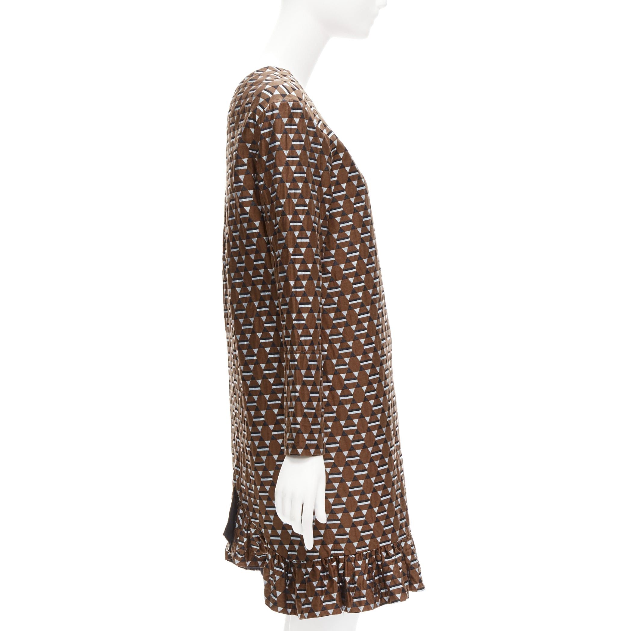 Marni MARNI brown blue geometric jacquard frill hem dress IT38 XS Size XS / US 0-2 / IT 36-38 - 4 Thumbnail