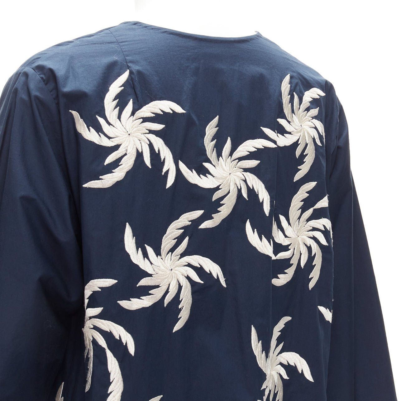Dries Van Noten DRIES VAN NOTEN navy white 100% cotton floral embroidery boxy dress XS Size S / US 4 / IT 40 - 7 Thumbnail