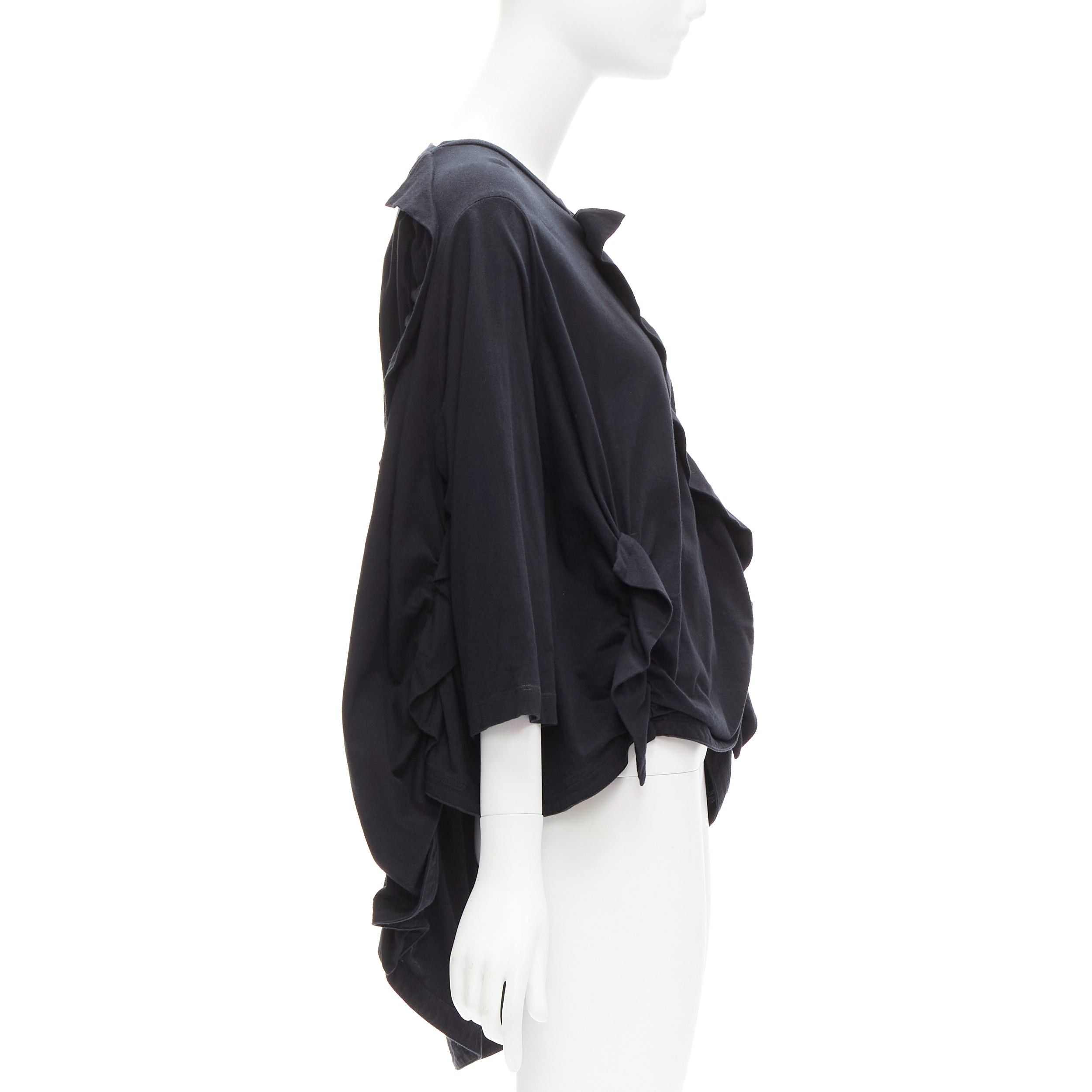 Marni MARNI black 100% cotton gathered ruffles 3/4 sleeves boxy top IT36 XS Size XS / US 0-2 / IT 36-38 - 4 Thumbnail