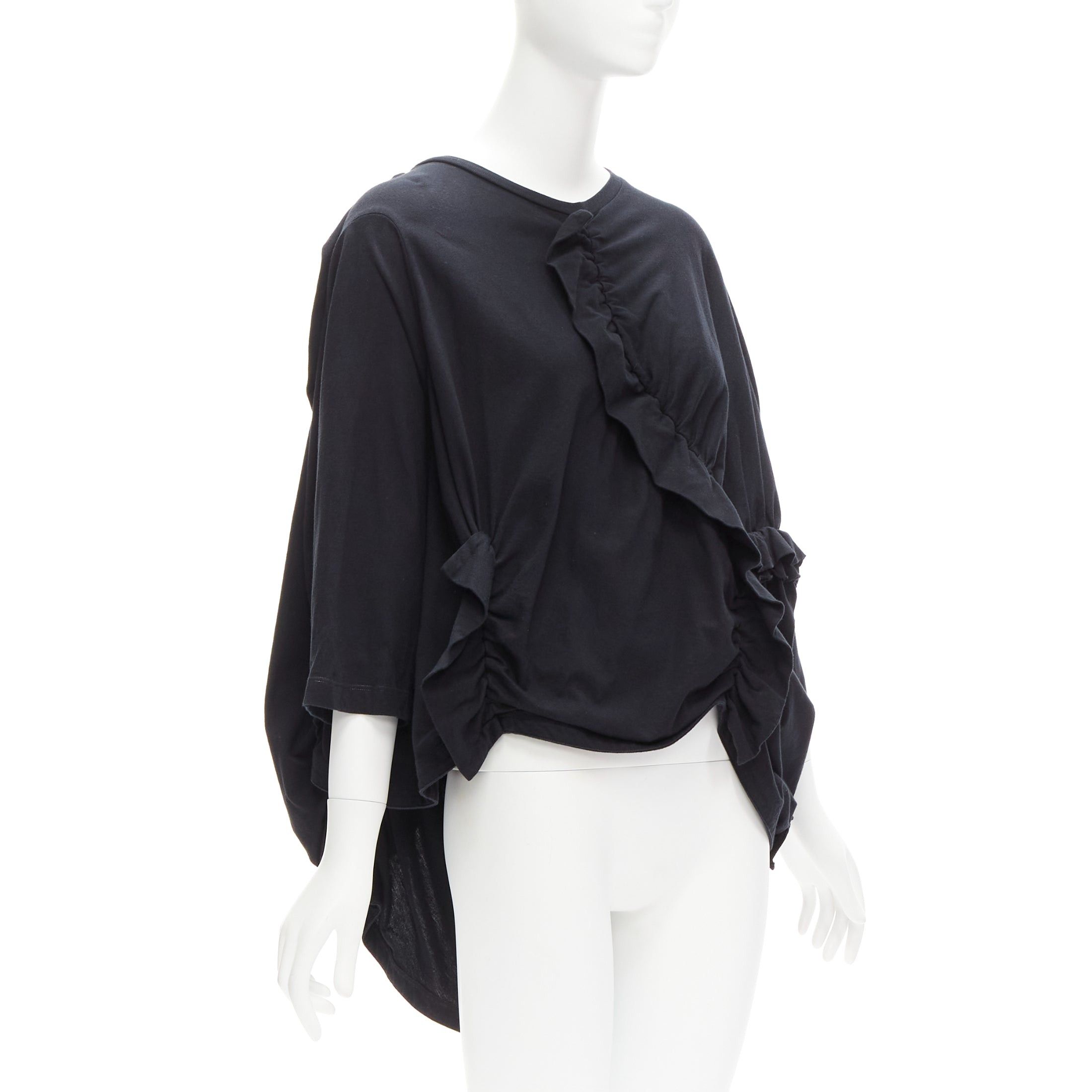 Marni MARNI black 100% cotton gathered ruffles 3/4 sleeves boxy top IT36 XS Size XS / US 0-2 / IT 36-38 - 3 Thumbnail