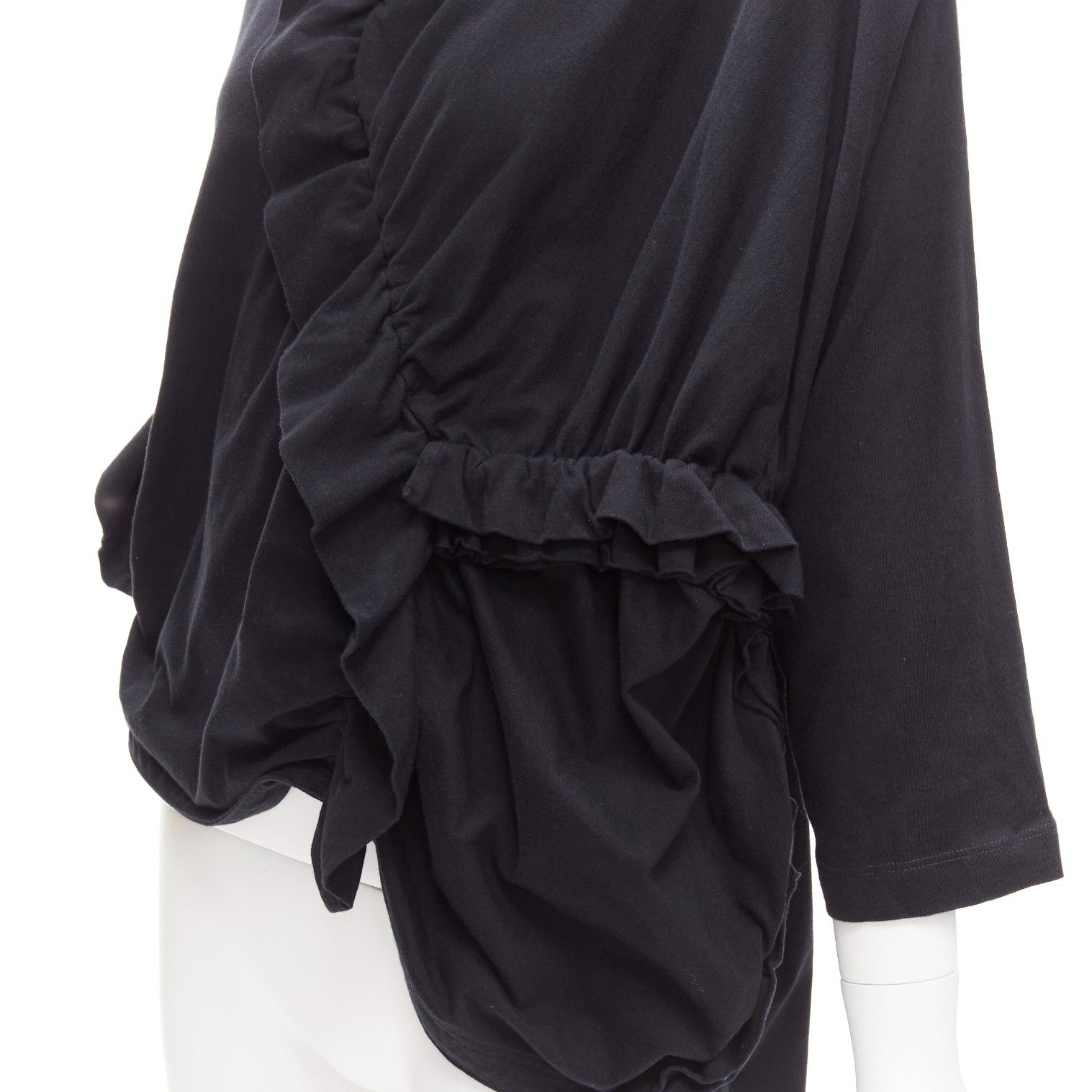 Marni MARNI black 100% cotton gathered ruffles 3/4 sleeves boxy top IT36 XS Size XS / US 0-2 / IT 36-38 - 2 Thumbnail
