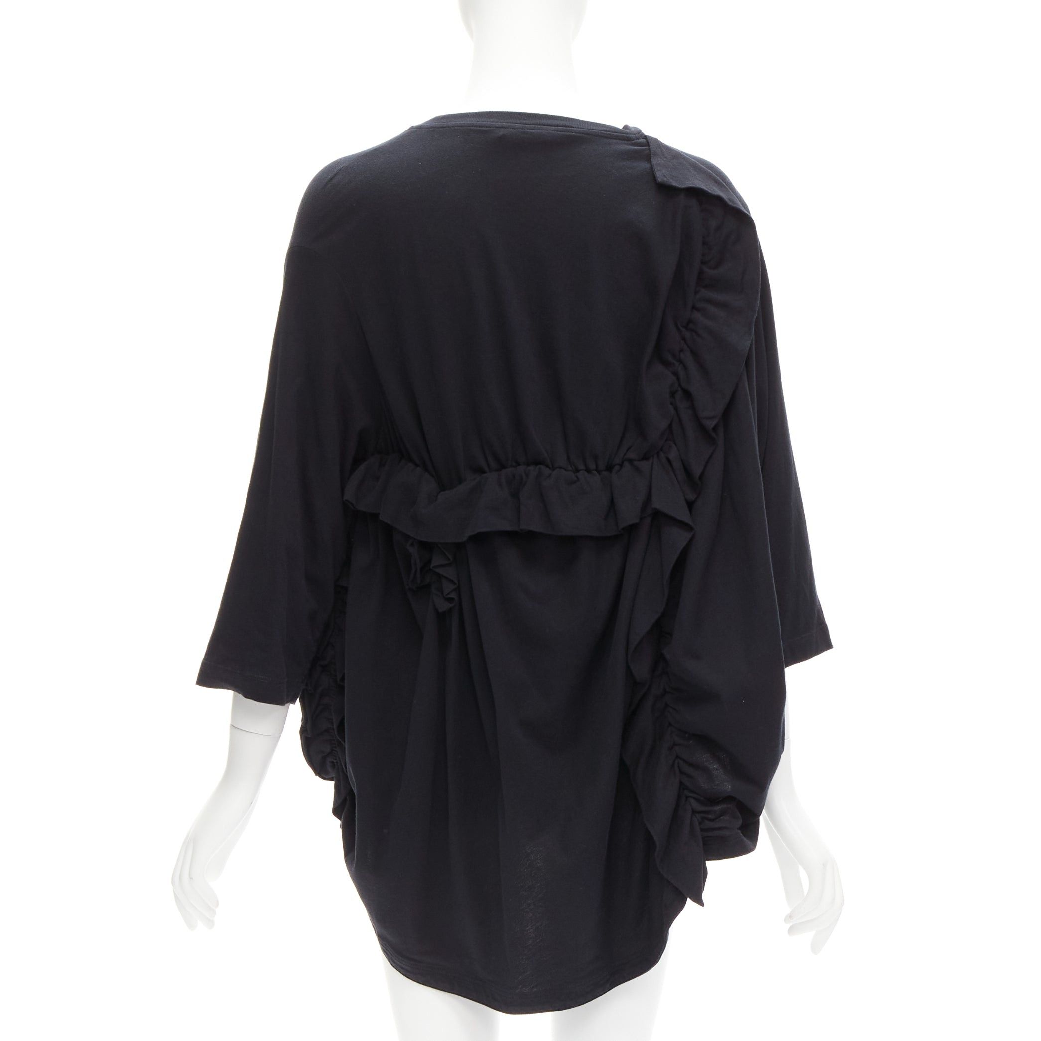 Marni MARNI black 100% cotton gathered ruffles 3/4 sleeves boxy top IT36 XS Size XS / US 0-2 / IT 36-38 - 5 Thumbnail