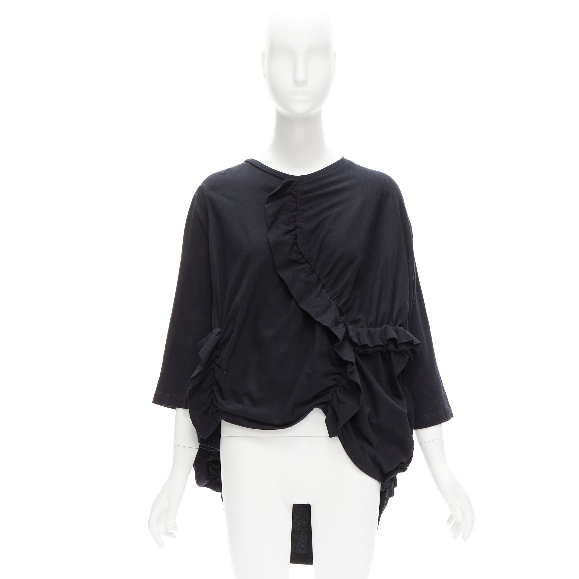 Marni MARNI black 100% cotton gathered ruffles 3/4 sleeves boxy top IT36 XS Size XS / US 0-2 / IT 36-38 - 9 Thumbnail