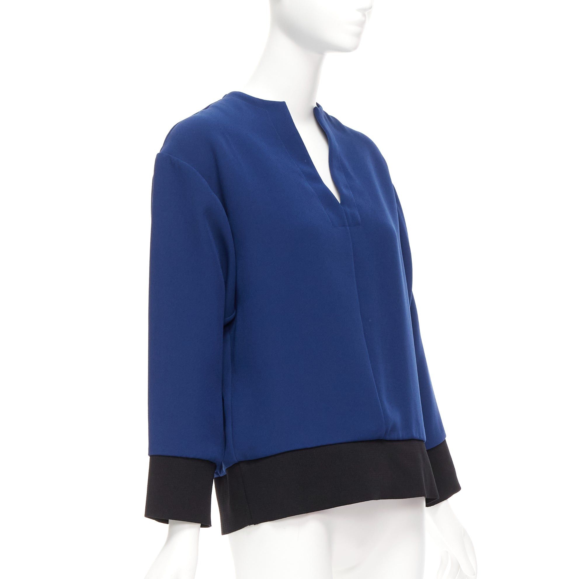 Marni MARNI blue V neck contrast ribbing long sleeve boxy cocoon top IT36 XS Size XS / US 0-2 / IT 36-38 - 3 Thumbnail