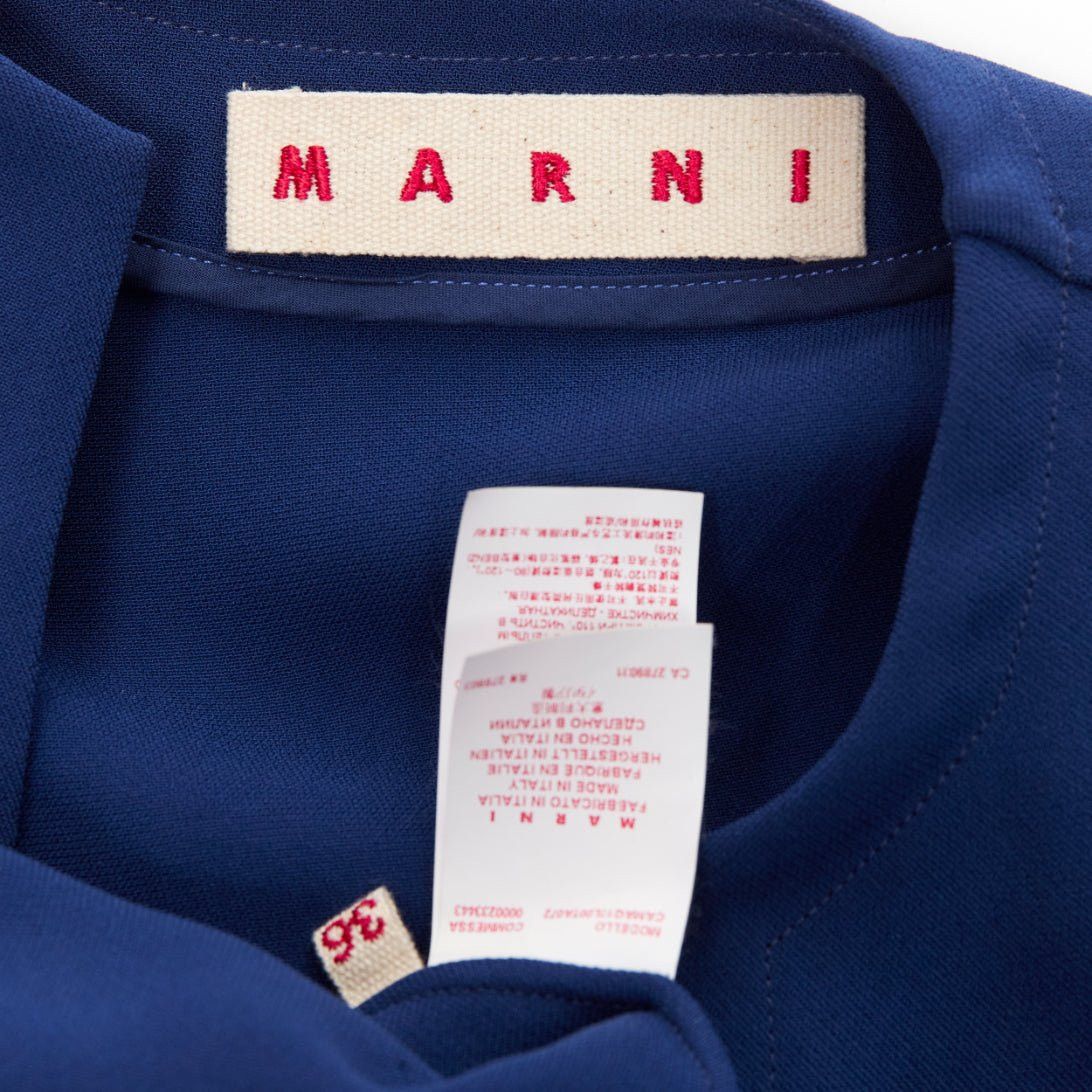 Marni MARNI blue V neck contrast ribbing long sleeve boxy cocoon top IT36 XS Size XS / US 0-2 / IT 36-38 - 8 Thumbnail