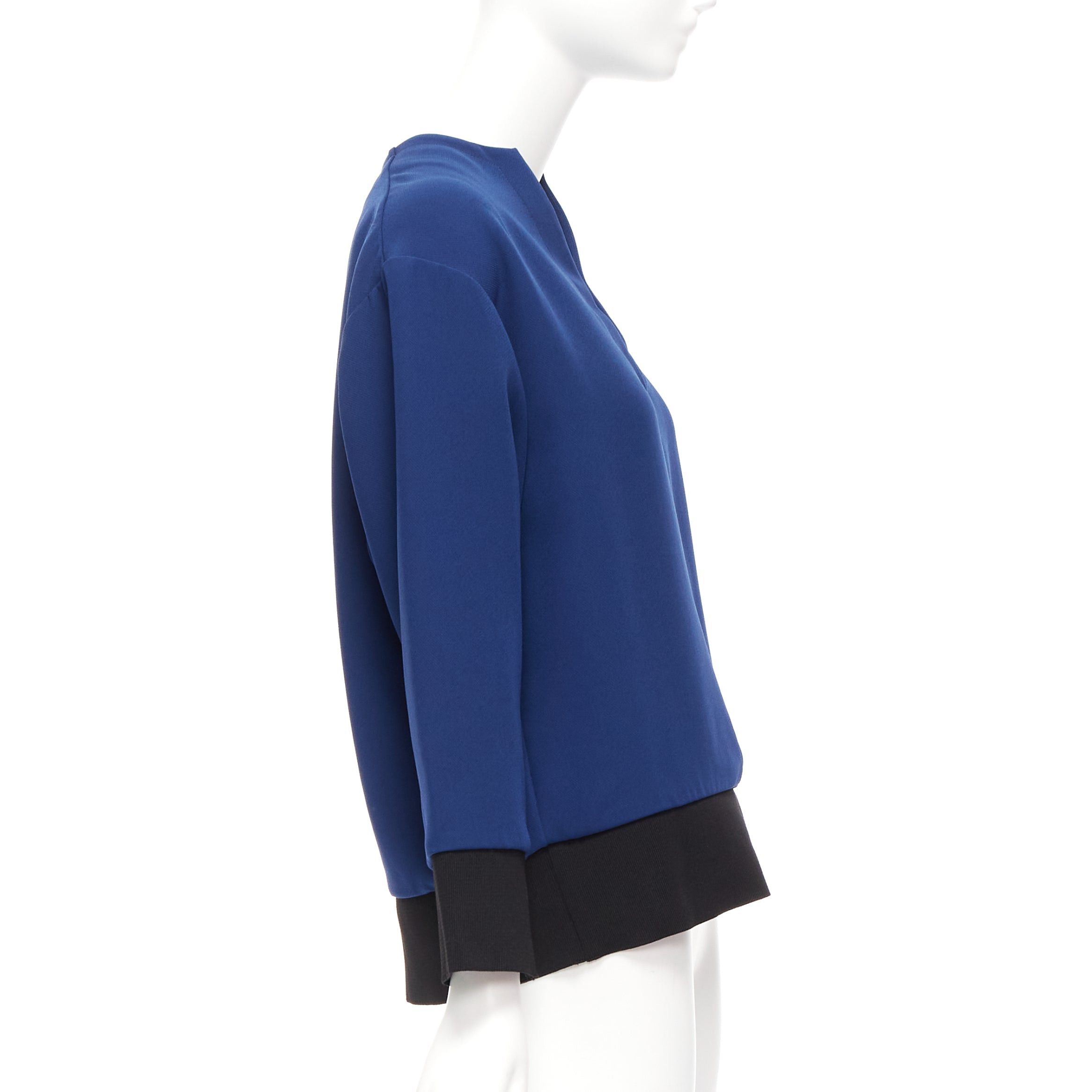 Marni MARNI blue V neck contrast ribbing long sleeve boxy cocoon top IT36 XS Size XS / US 0-2 / IT 36-38 - 4 Thumbnail
