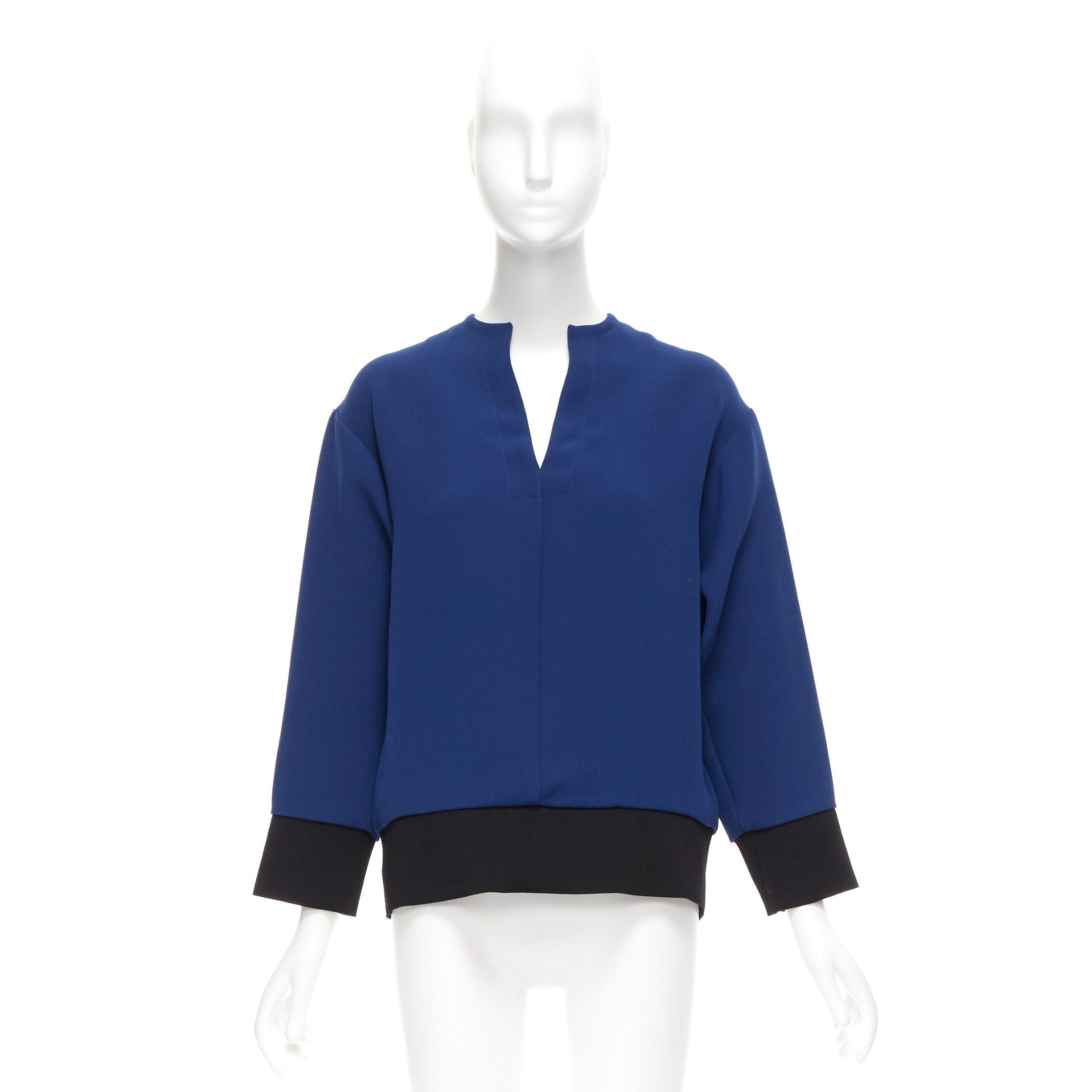 Marni MARNI blue V neck contrast ribbing long sleeve boxy cocoon top IT36 XS Size XS / US 0-2 / IT 36-38 - 9 Thumbnail