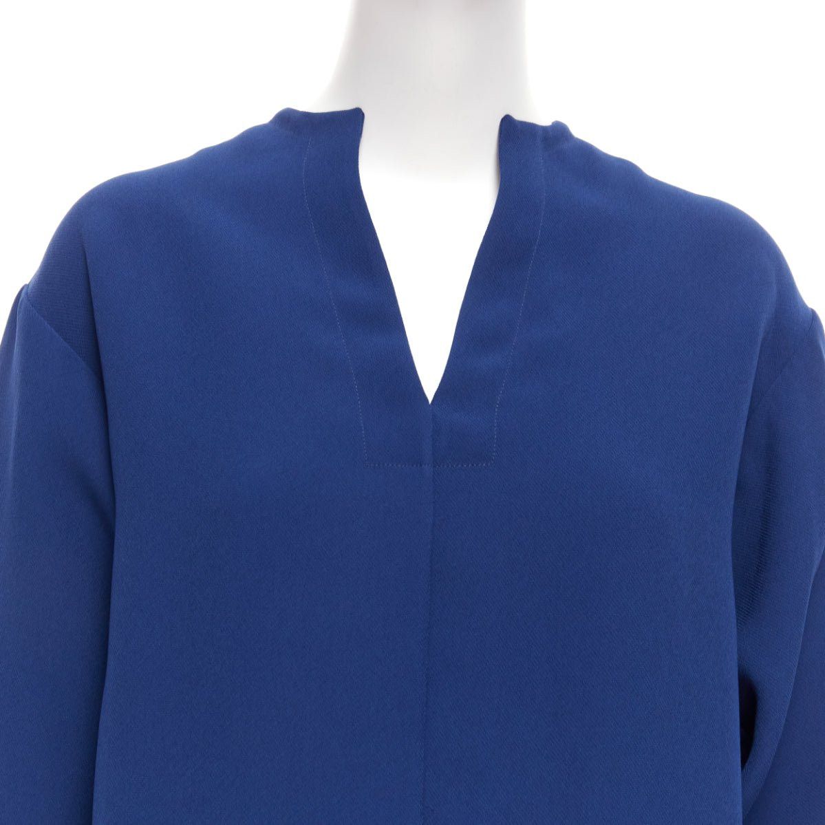 Marni MARNI blue V neck contrast ribbing long sleeve boxy cocoon top IT36 XS Size XS / US 0-2 / IT 36-38 - 7 Thumbnail