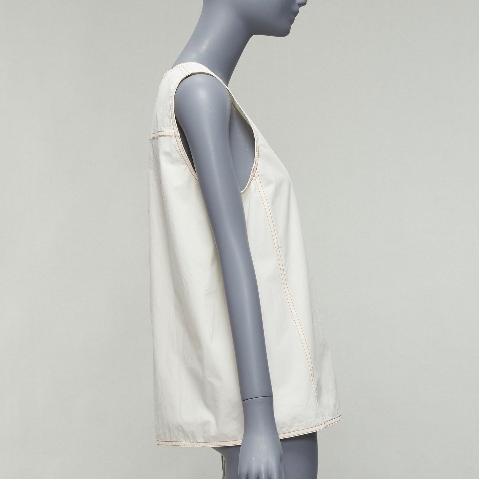 Marni MARNI cream 100% cotton red overstitch boxy scoop neck utility vest IT42 M Size M / US 6-8 / IT 42-44 - 4 Thumbnail