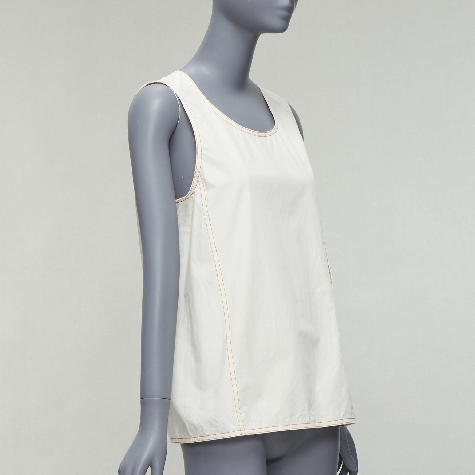 Marni MARNI cream 100% cotton red overstitch boxy scoop neck utility vest IT42 M Size M / US 6-8 / IT 42-44 - 3 Thumbnail