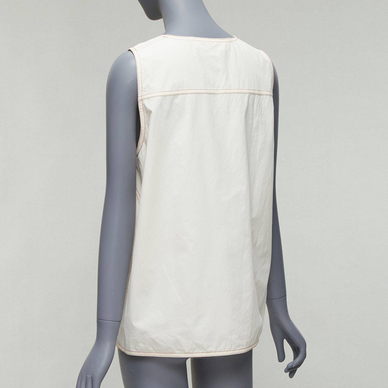 Marni MARNI cream 100% cotton red overstitch boxy scoop neck utility vest IT42 M Size M / US 6-8 / IT 42-44 - 6 Thumbnail