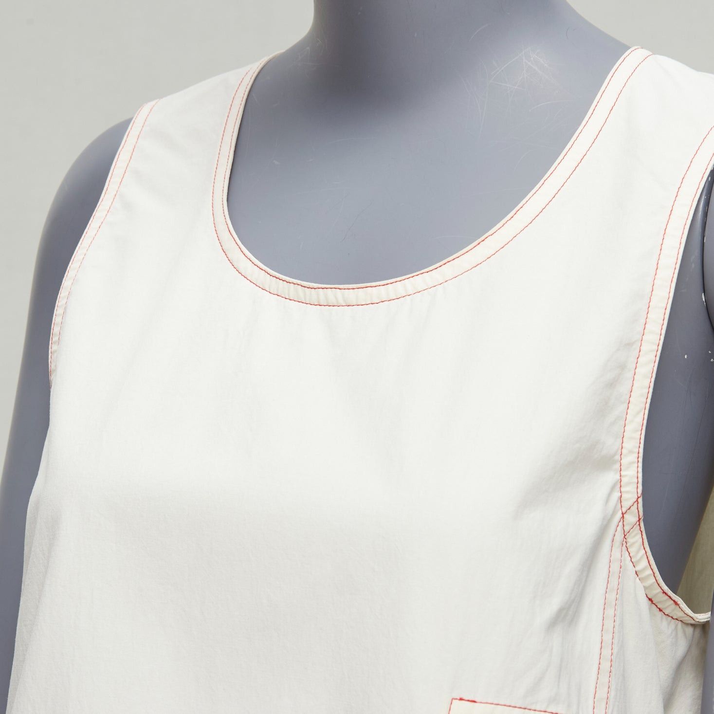 Marni MARNI cream 100% cotton red overstitch boxy scoop neck utility vest IT42 M Size M / US 6-8 / IT 42-44 - 7 Thumbnail