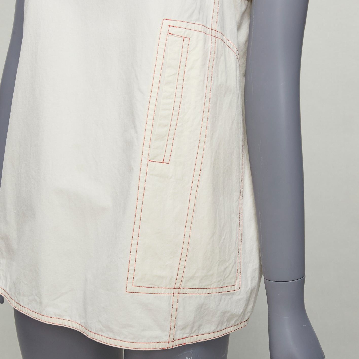 Marni MARNI cream 100% cotton red overstitch boxy scoop neck utility vest IT42 M Size M / US 6-8 / IT 42-44 - 2 Thumbnail