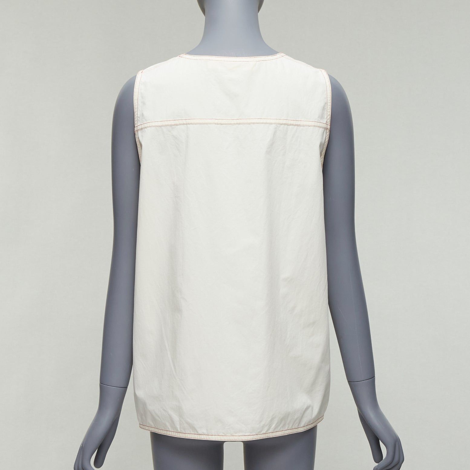 Marni MARNI cream 100% cotton red overstitch boxy scoop neck utility vest IT42 M Size M / US 6-8 / IT 42-44 - 5 Thumbnail