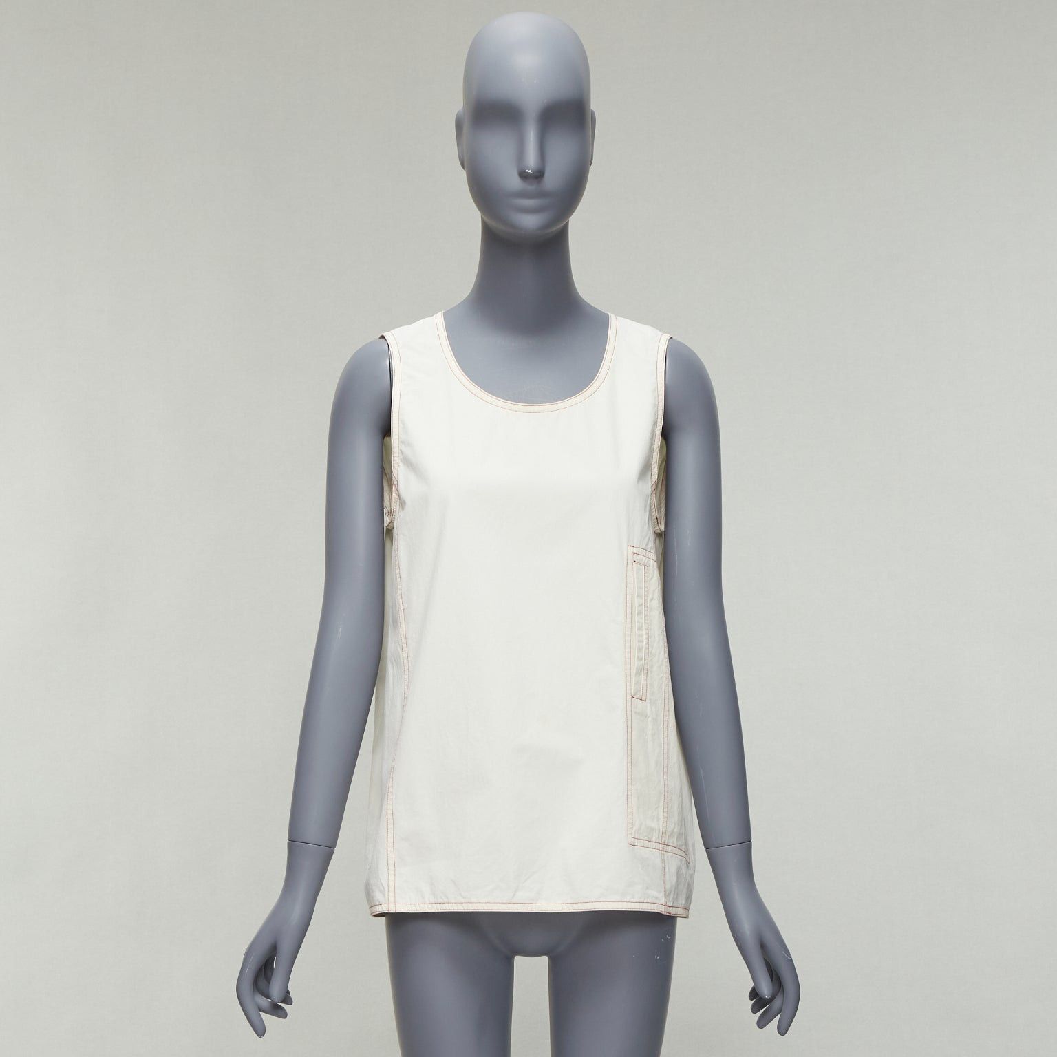 Marni MARNI cream 100% cotton red overstitch boxy scoop neck utility vest IT42 M Size M / US 6-8 / IT 42-44 - 9 Thumbnail