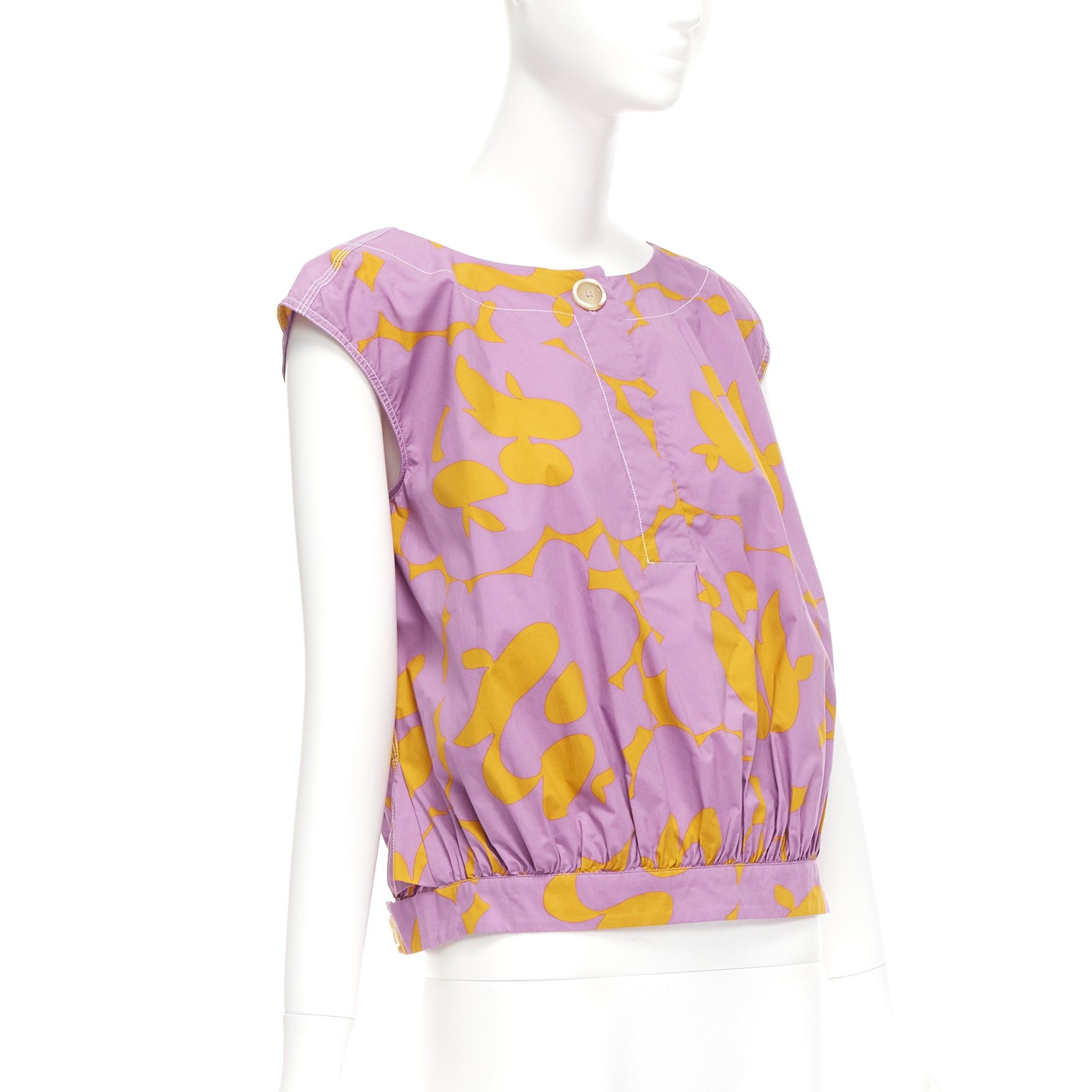 Marni MARNI 100% cotton purple mustard abstract floral overstitched boxy vest IT38 XS Size XS / US 0-2 / IT 36-38 - 3 Thumbnail