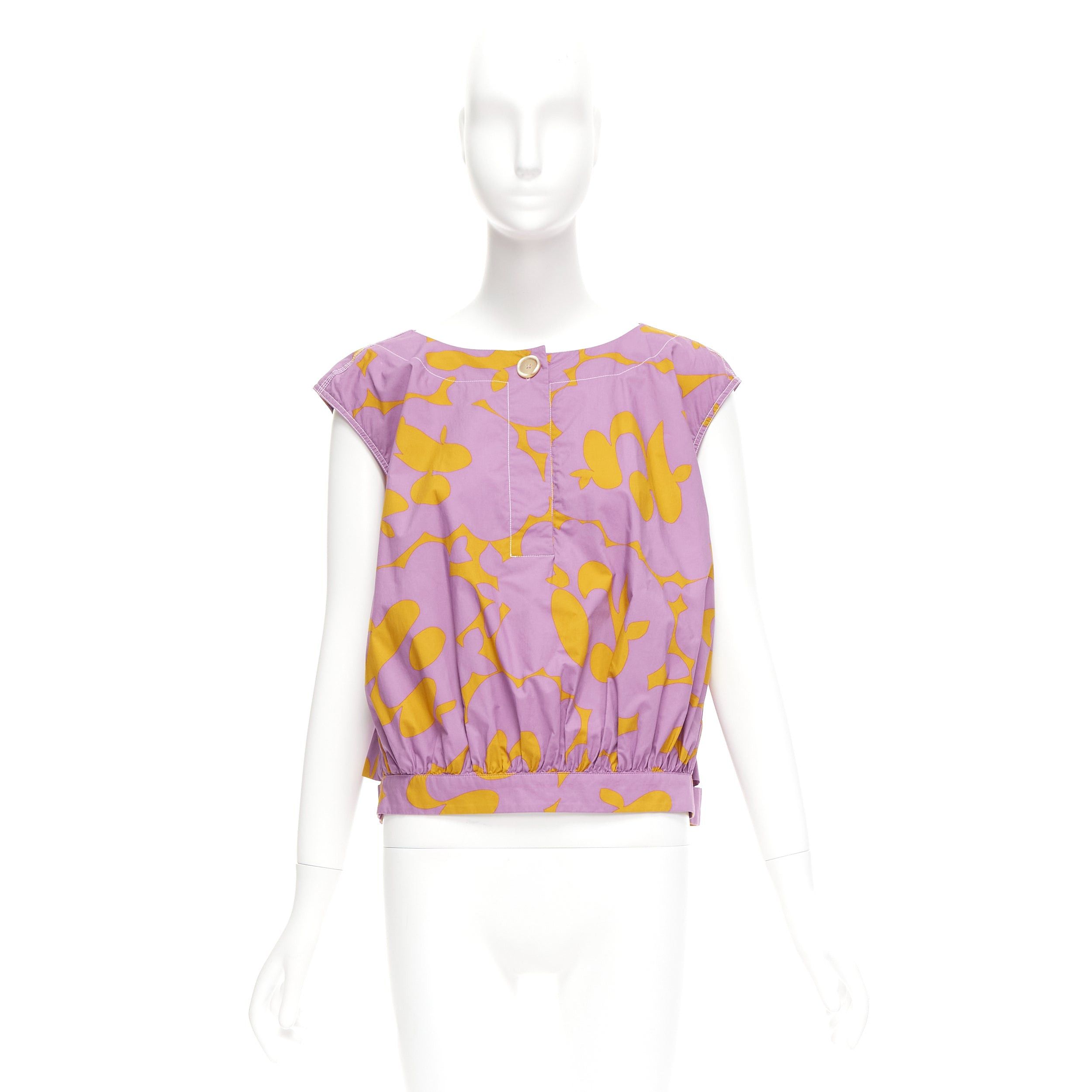 Marni MARNI 100% cotton purple mustard abstract floral overstitched boxy vest IT38 XS Size XS / US 0-2 / IT 36-38 - 9 Thumbnail