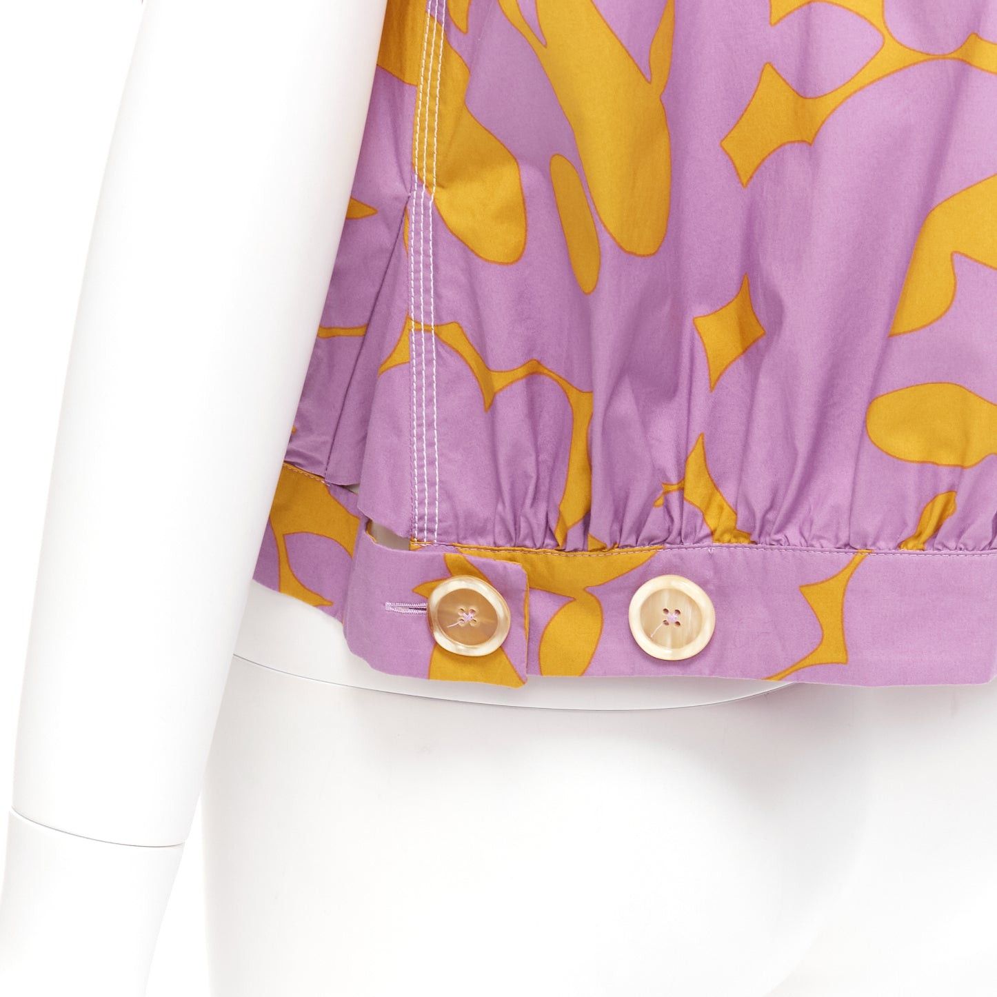 Marni MARNI 100% cotton purple mustard abstract floral overstitched boxy vest IT38 XS Size XS / US 0-2 / IT 36-38 - 2 Thumbnail
