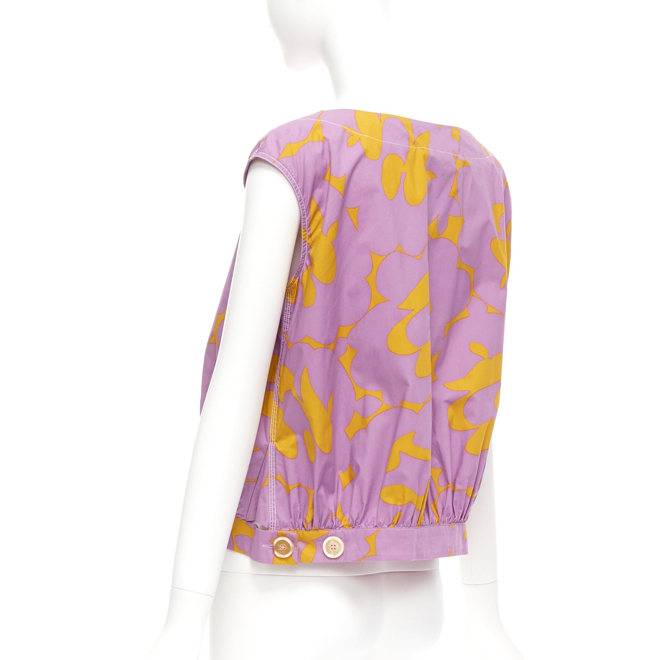 Marni MARNI 100% cotton purple mustard abstract floral overstitched boxy vest IT38 XS Size XS / US 0-2 / IT 36-38 - 6 Thumbnail