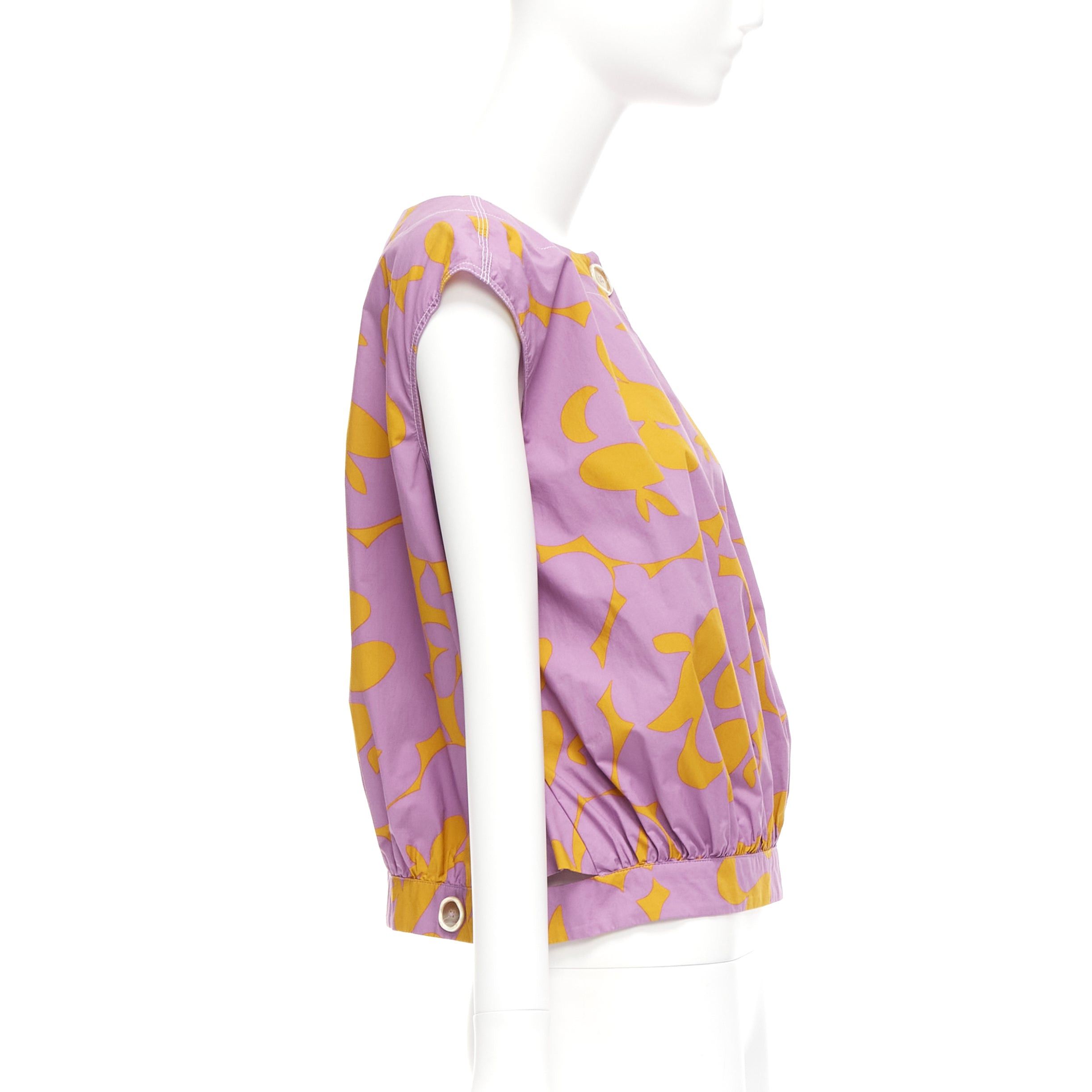 Marni MARNI 100% cotton purple mustard abstract floral overstitched boxy vest IT38 XS Size XS / US 0-2 / IT 36-38 - 4 Thumbnail